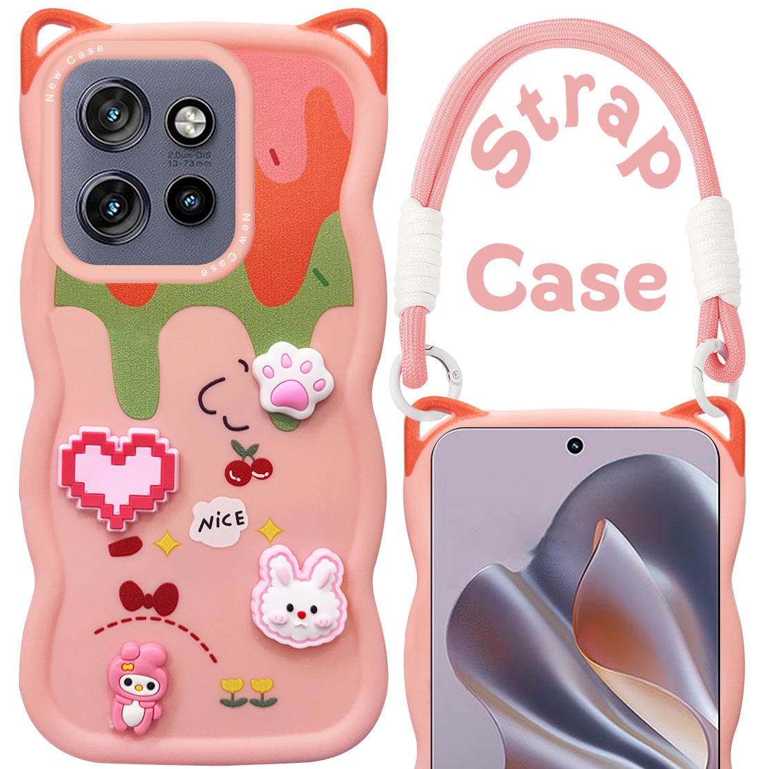 For Motorola Moto Edge 50 Neo Back Case Cover Strap (3D embossed Figures | Strap Holder | 360* Soft Cushion with Camera Bump)