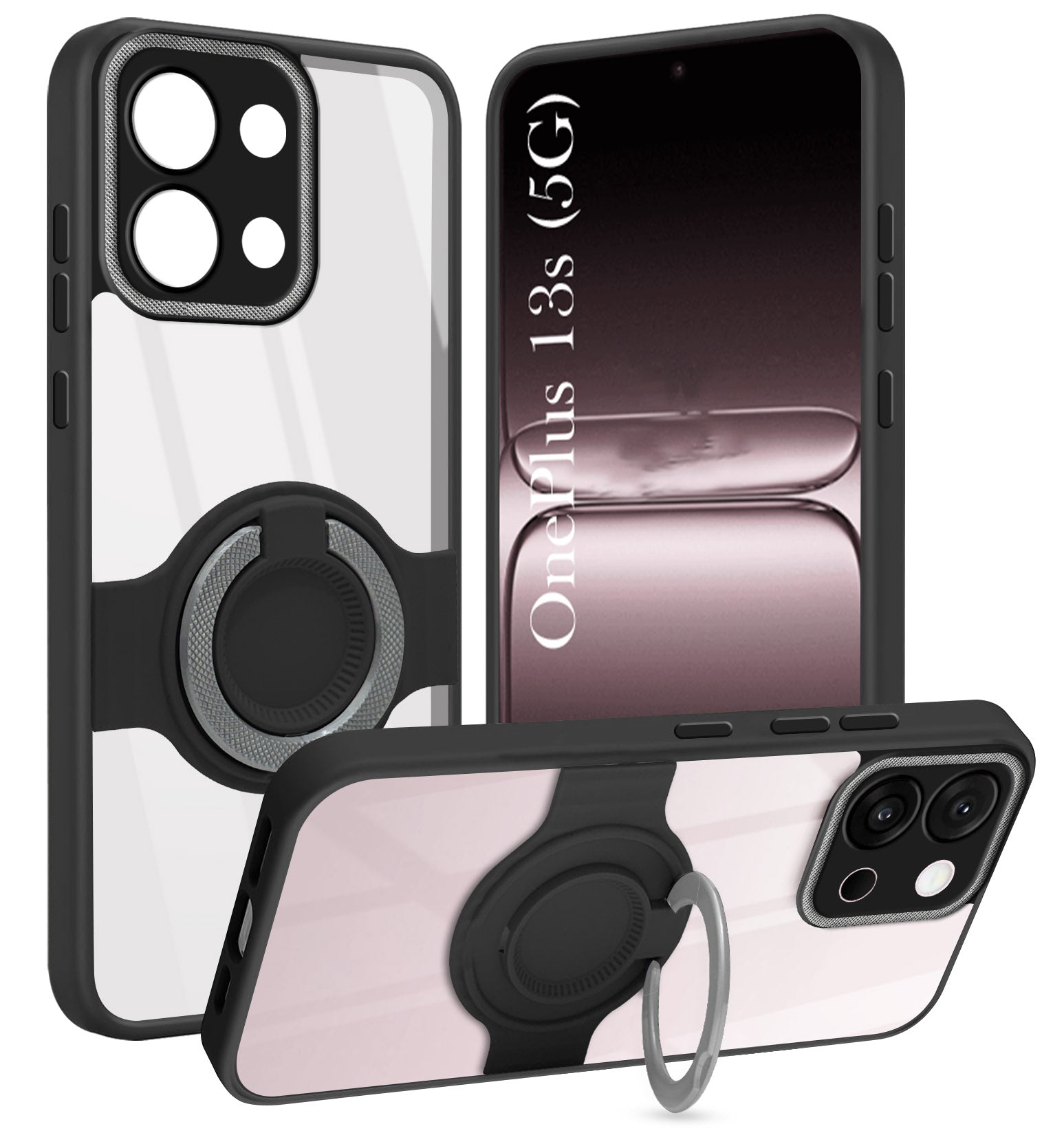 For OnePlus 13S Back Cover Case with stand (Built-in Ring Holder Kickstand | Lifetime Anti Yellow | Camera Protection)