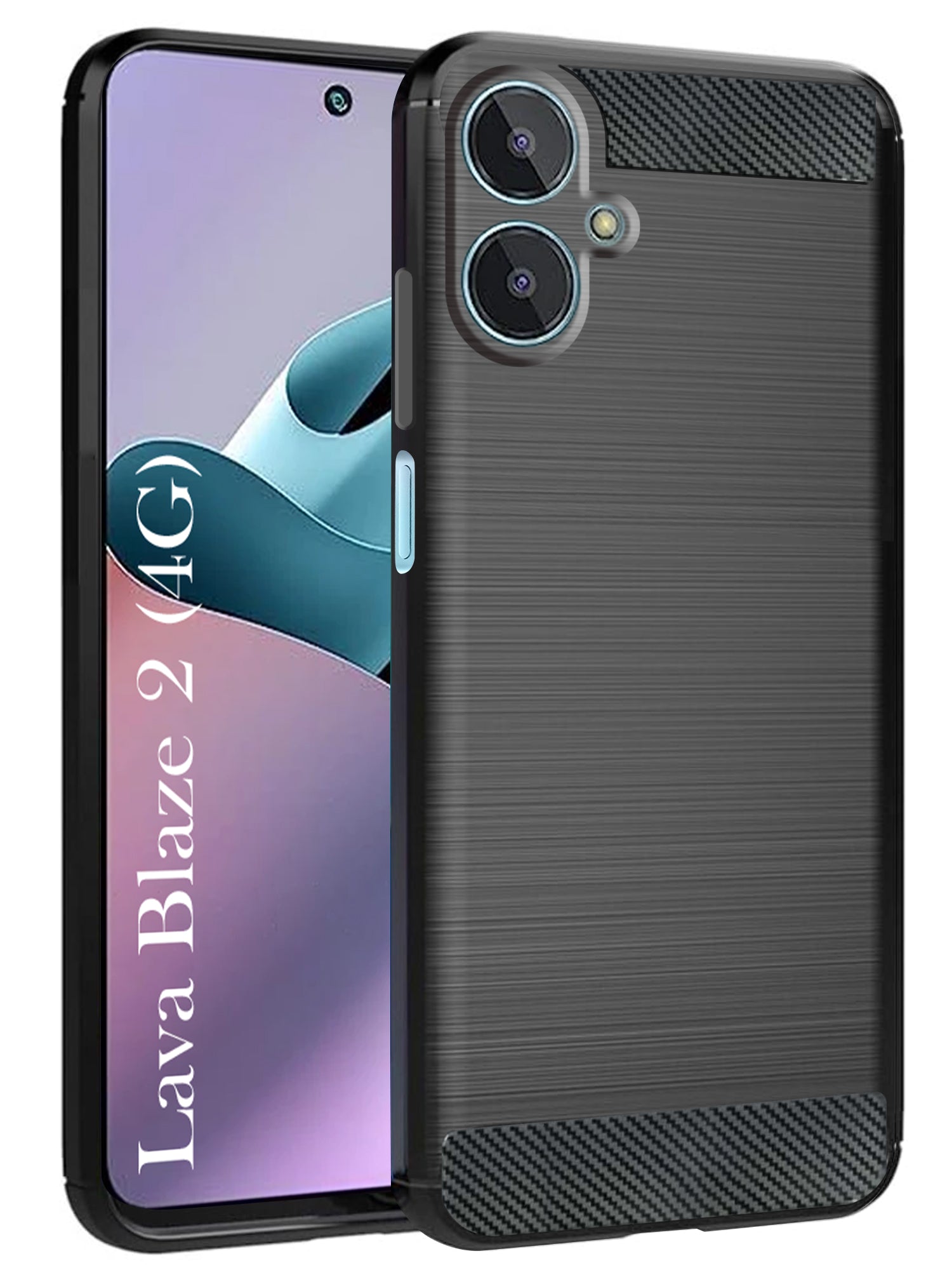 For Lava Blaze 2 4G Back Cover Case ( Hybrid Armor Case | Carbon Fiber Shockproof | Soft and Flexible | Black )