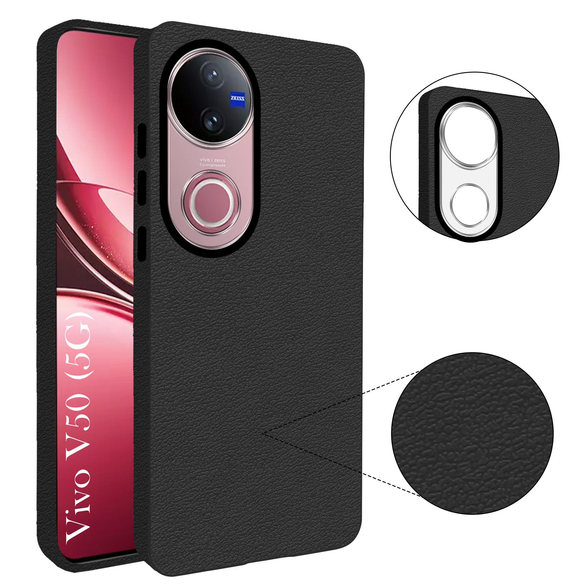 For Vivo V50 | Vivo V50e Back Cover Case  (Glass Like Camera Protection | Leather Feel | Minimalist Professional Grip)