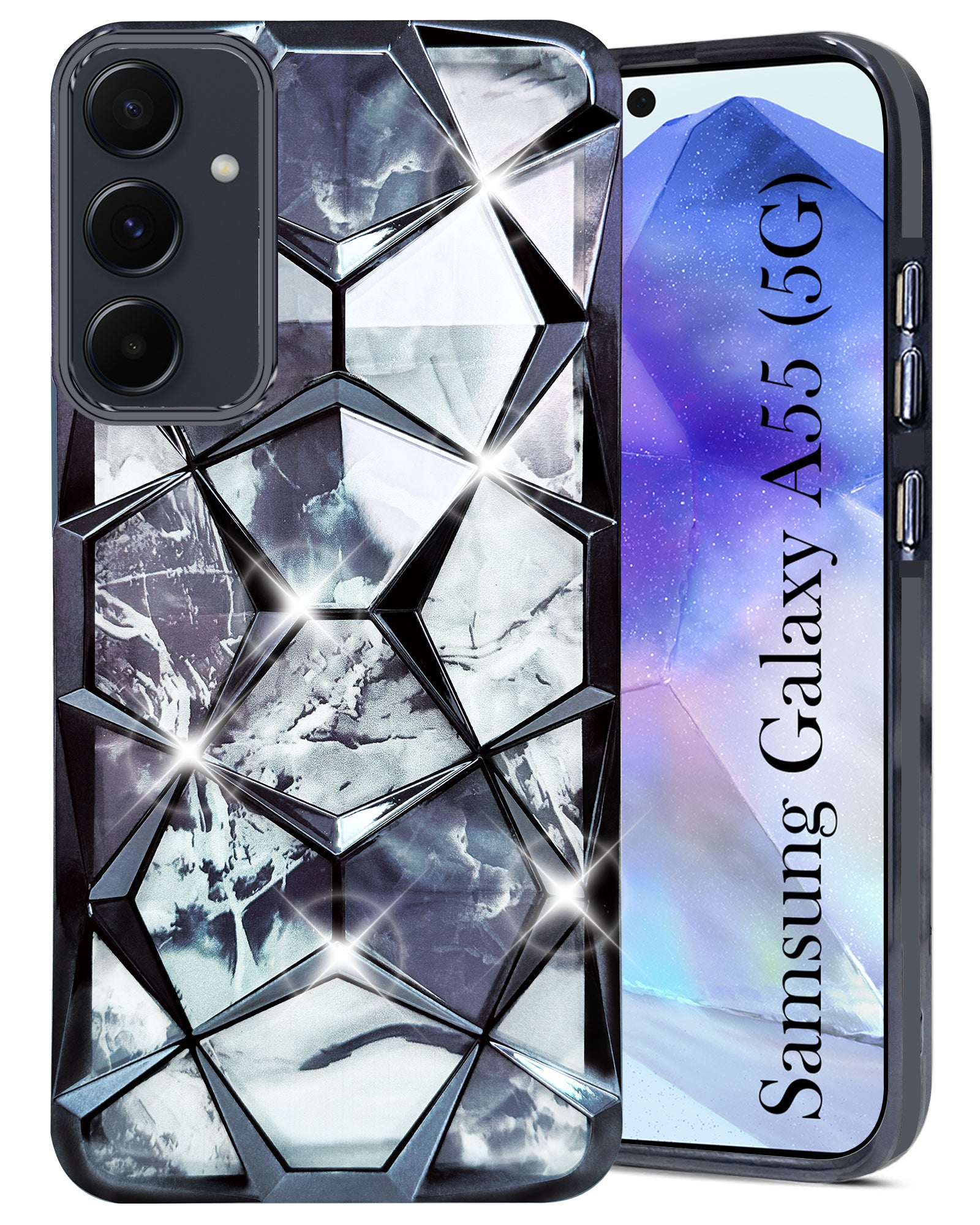 For Samsung Galaxy A55 5G Back Cover Case ( Dual Design Glitter Sparkle and Detachable Diamond Print Case | Soft and Flexible)