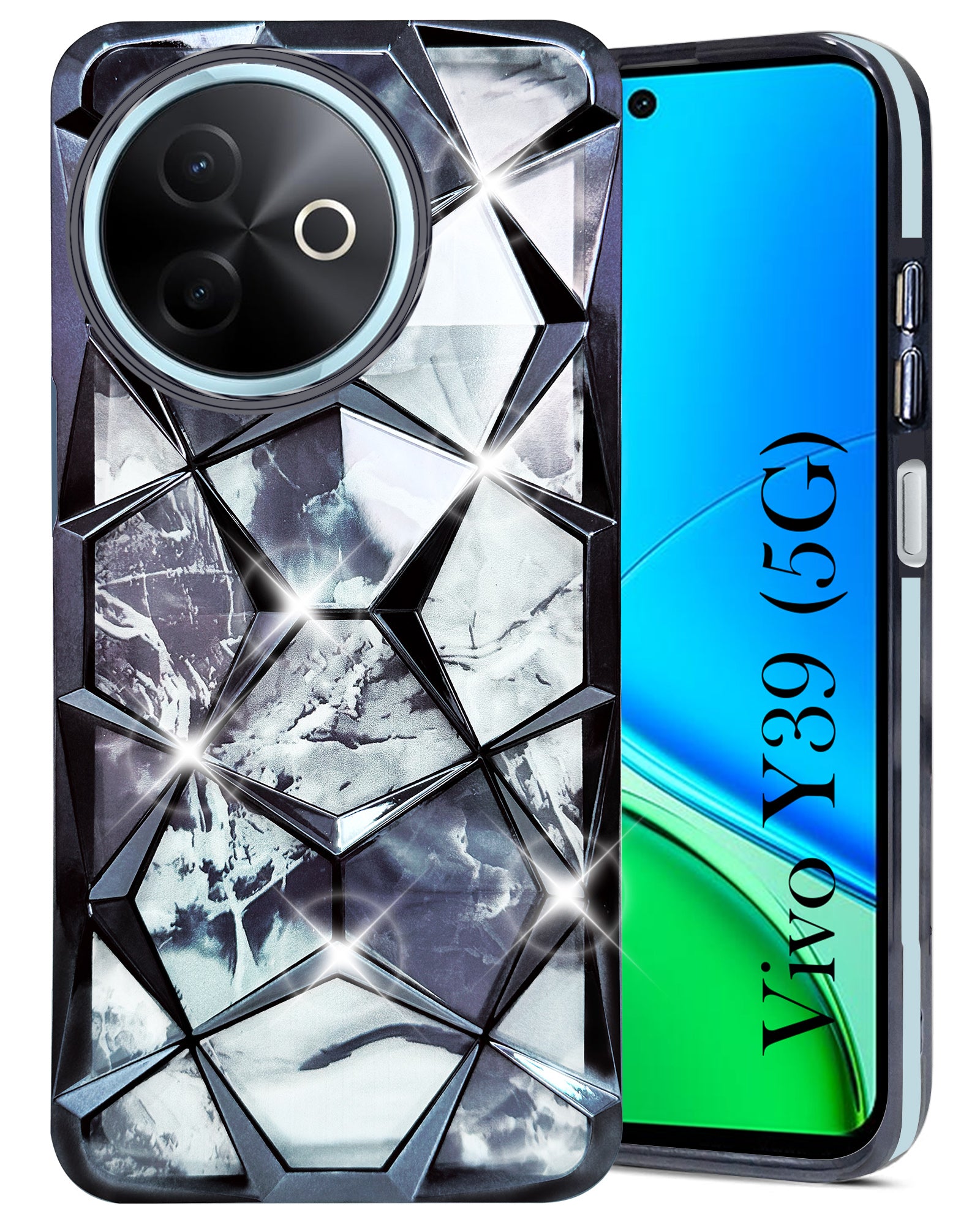 For Vivo Y39 Back Cover Case ( Dual Design Glitter Sparkle and Detachable Diamond Print Case | Soft and Flexible)