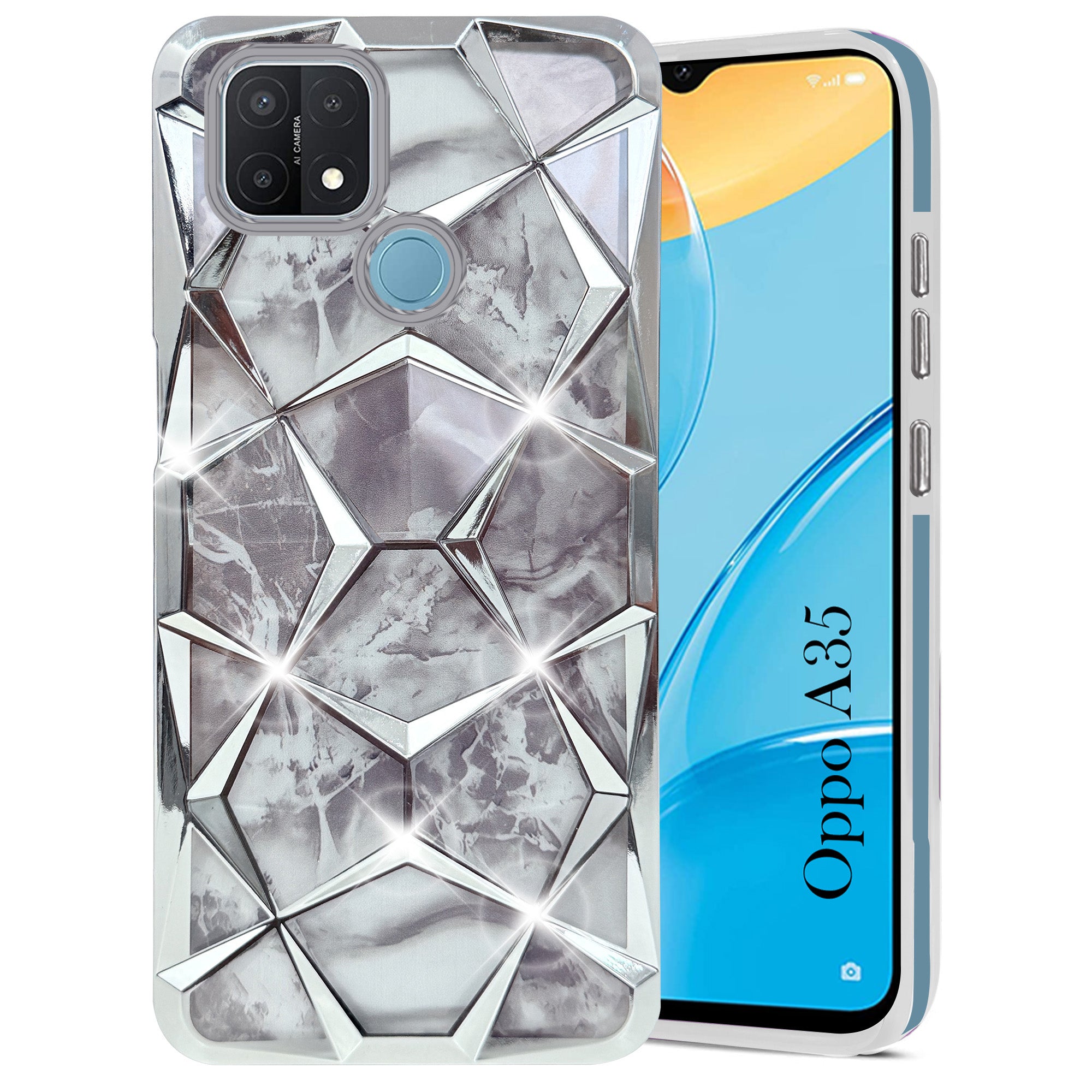 For Oppo A35 Back Cover Case (Dual Design Glitter Sparkle and Detachable Diamond Print Case | Soft and Flexible)