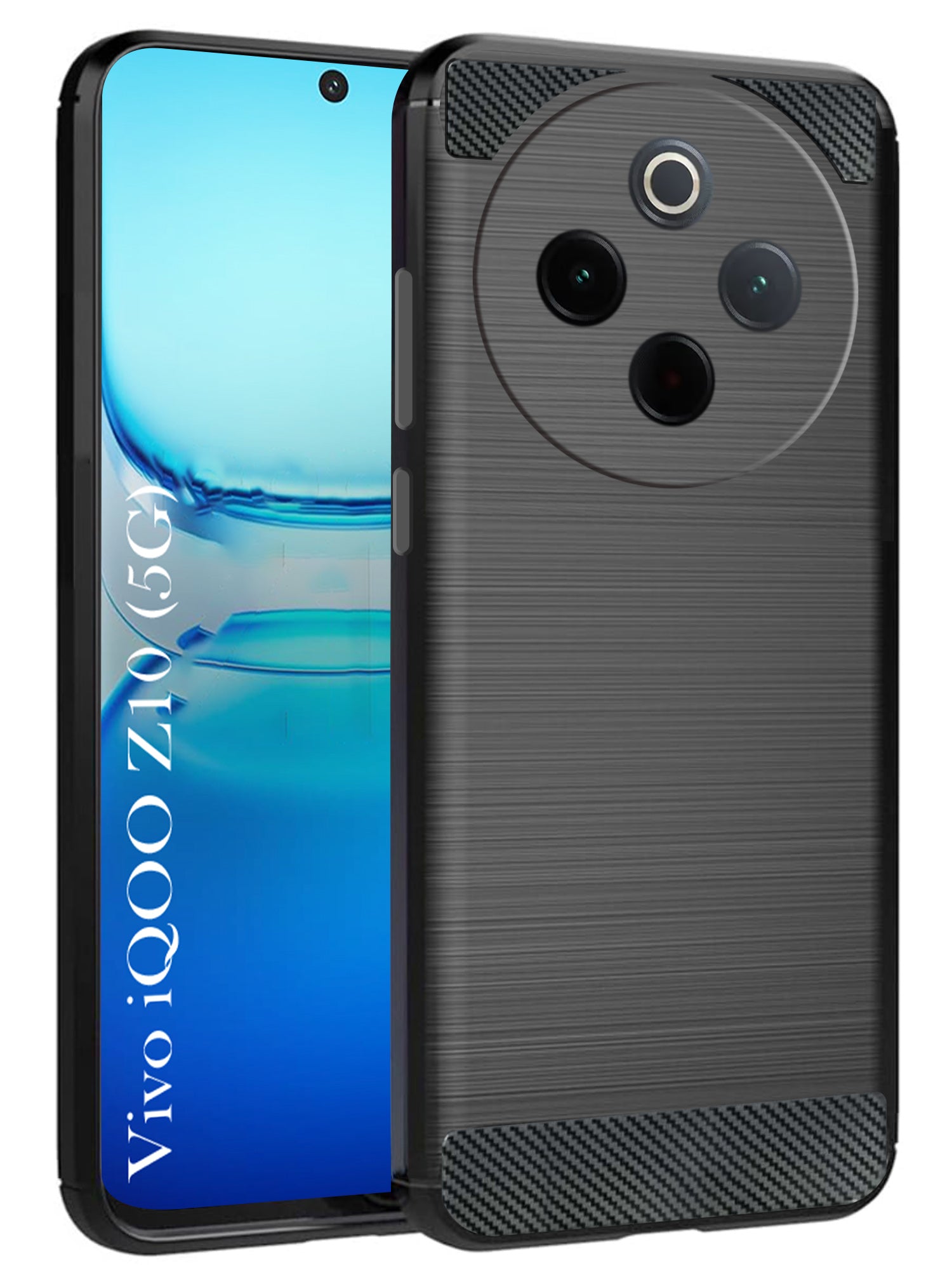 For Vivo iQOO Z10 Back Cover Case ( Hybrid Armor Case | Carbon Fiber Shockproof | Soft and Flexible | Black )