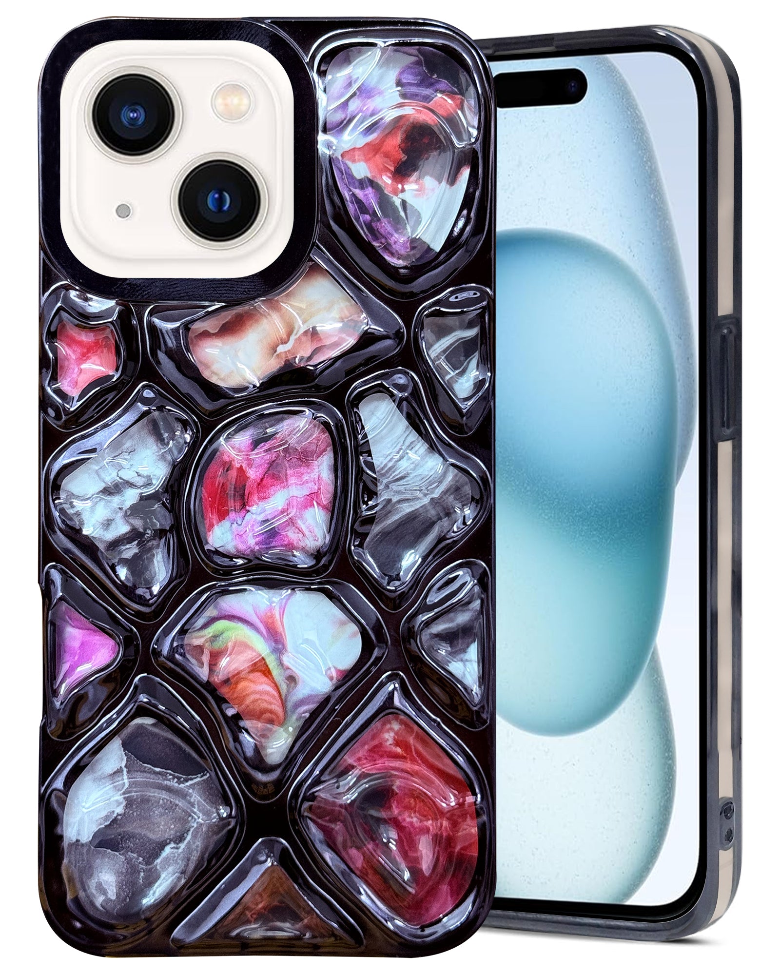 For Apple iPhone 15 Plus Back Cover Case ( Dual Design Glitter Sparkle and Detachable Diamond Print Case | Soft and Flexible)