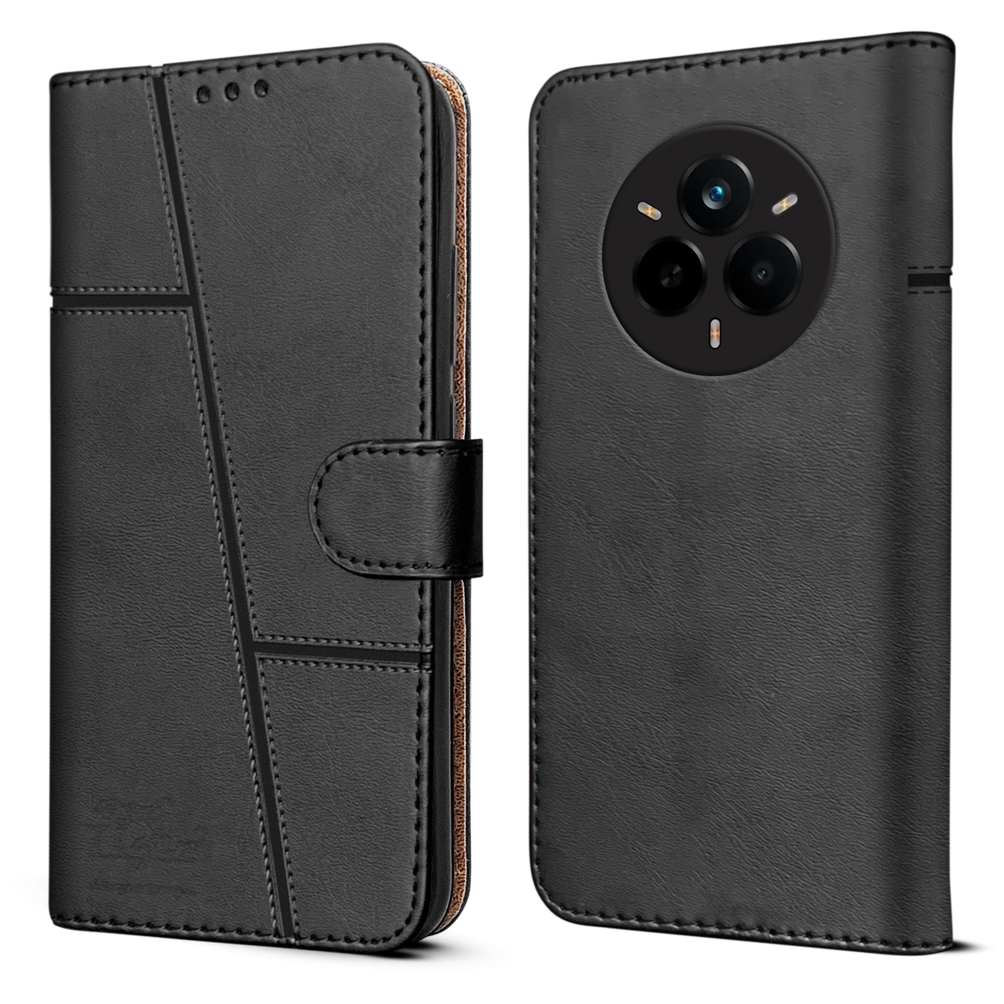 For Realme 14 Pro Flip Cover Case ( Stitched Leather with Magnetic Closure)