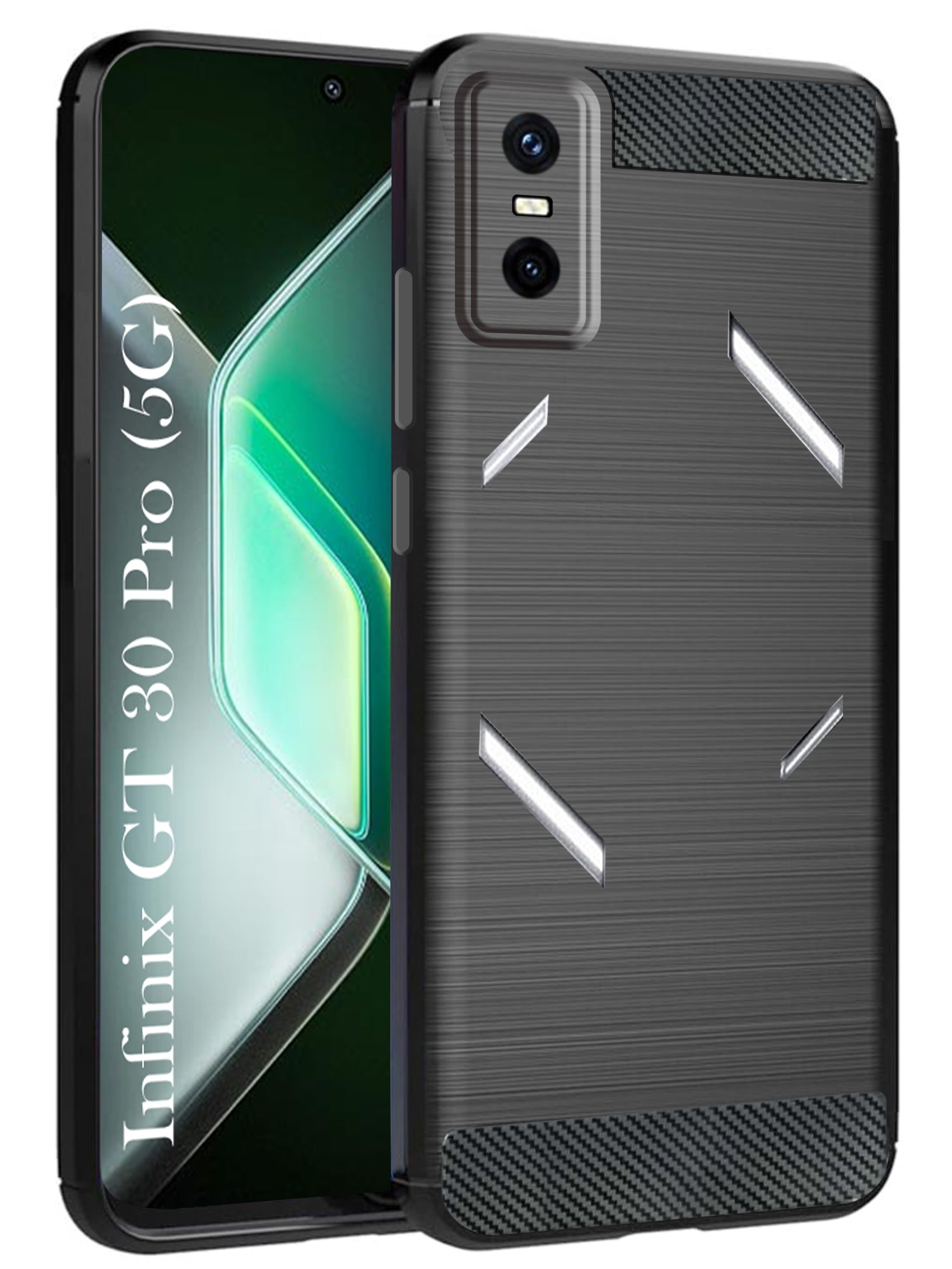 For Infinix GT 30 Pro Back Cover Case ( Hybrid Armor Case | Carbon Fiber Shockproof | Soft and Flexible | Black )