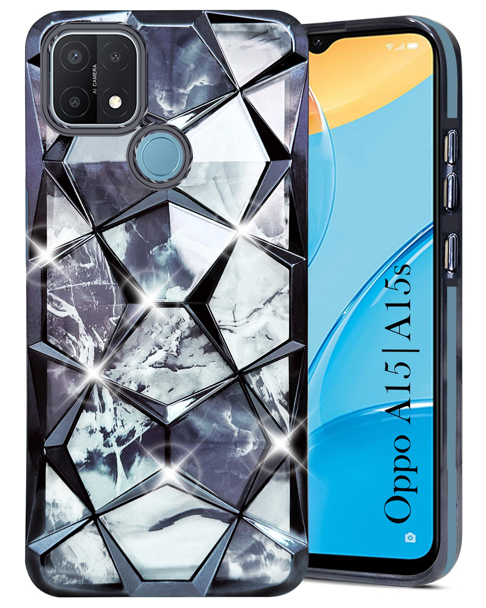 For Oppo A15 Oppo A15s Back Cover Case (Dual Design Glitter