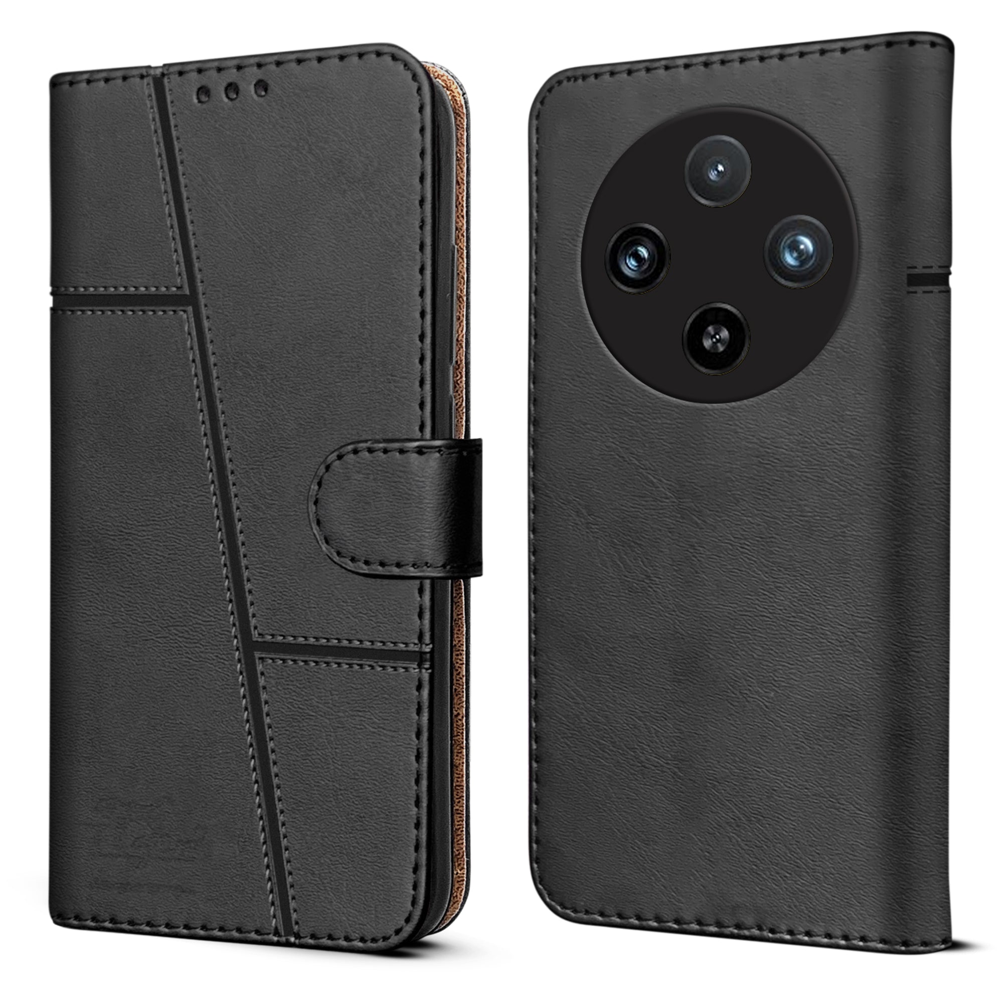 For Vivo X300 Pro Flip Cover Case ( Stitched Leather with Magnetic Closure)