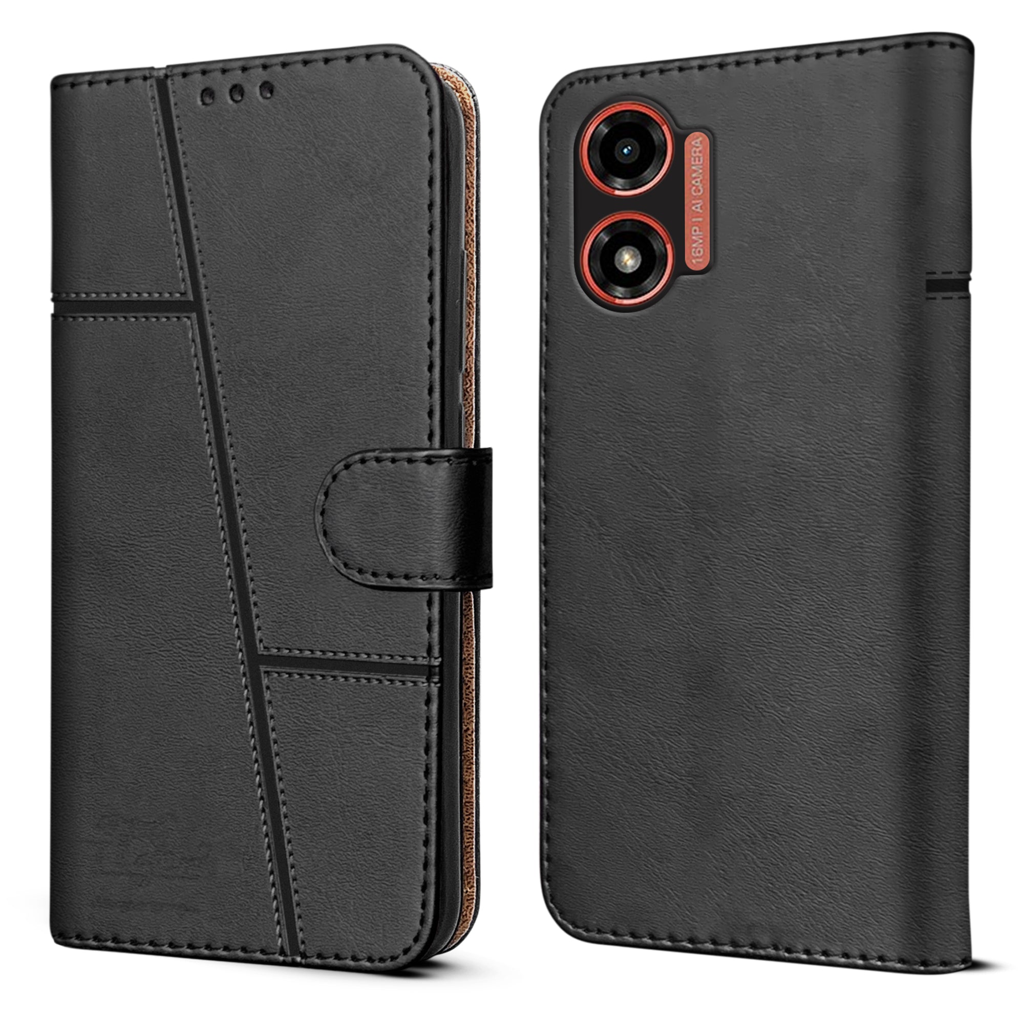 For Motorola Moto G04 | Motorola Moto G04s Flip Cover Case (Stitched Leather with Magnetic Closure)