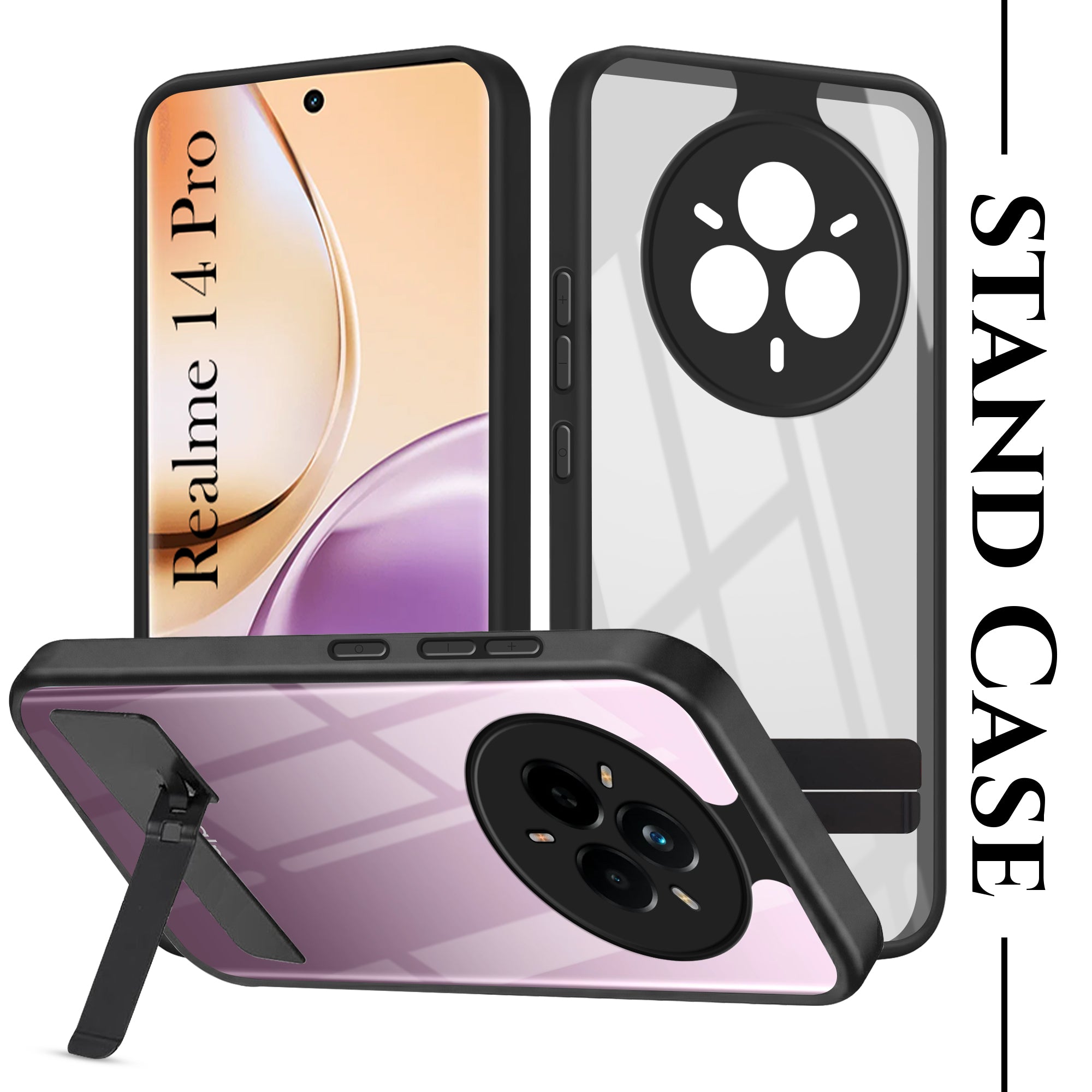 For Realme 14 Pro Back Cover Case (Built-in Stand | Lifetime Anti Yellow | Kickstand Shockproof | Camera Protection | MagSafe Compatible)