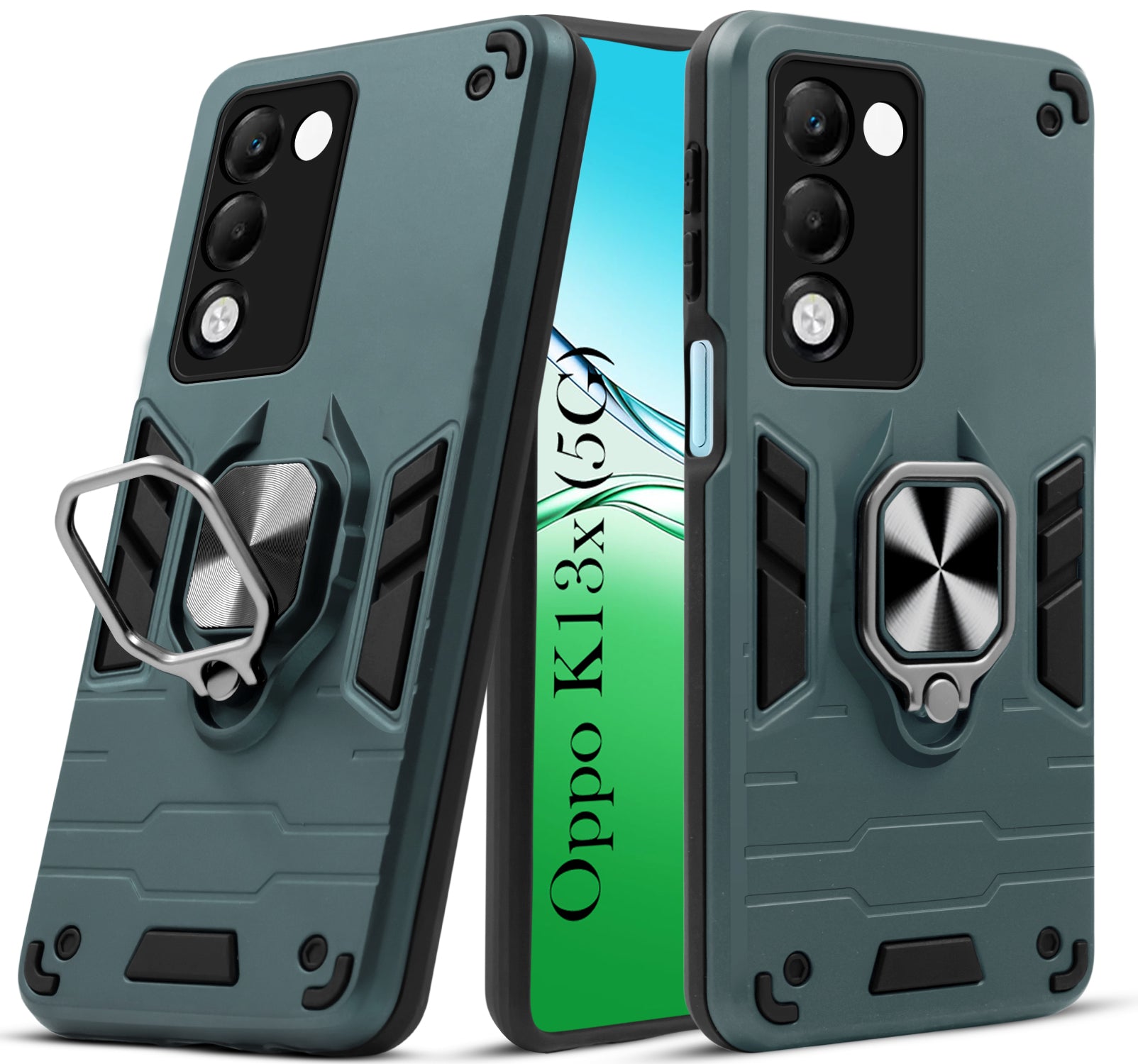 For Oppo K13X Back Cover Case (Shockproof Dual Layer Polycarbonate |Ring Holder Kickstand)