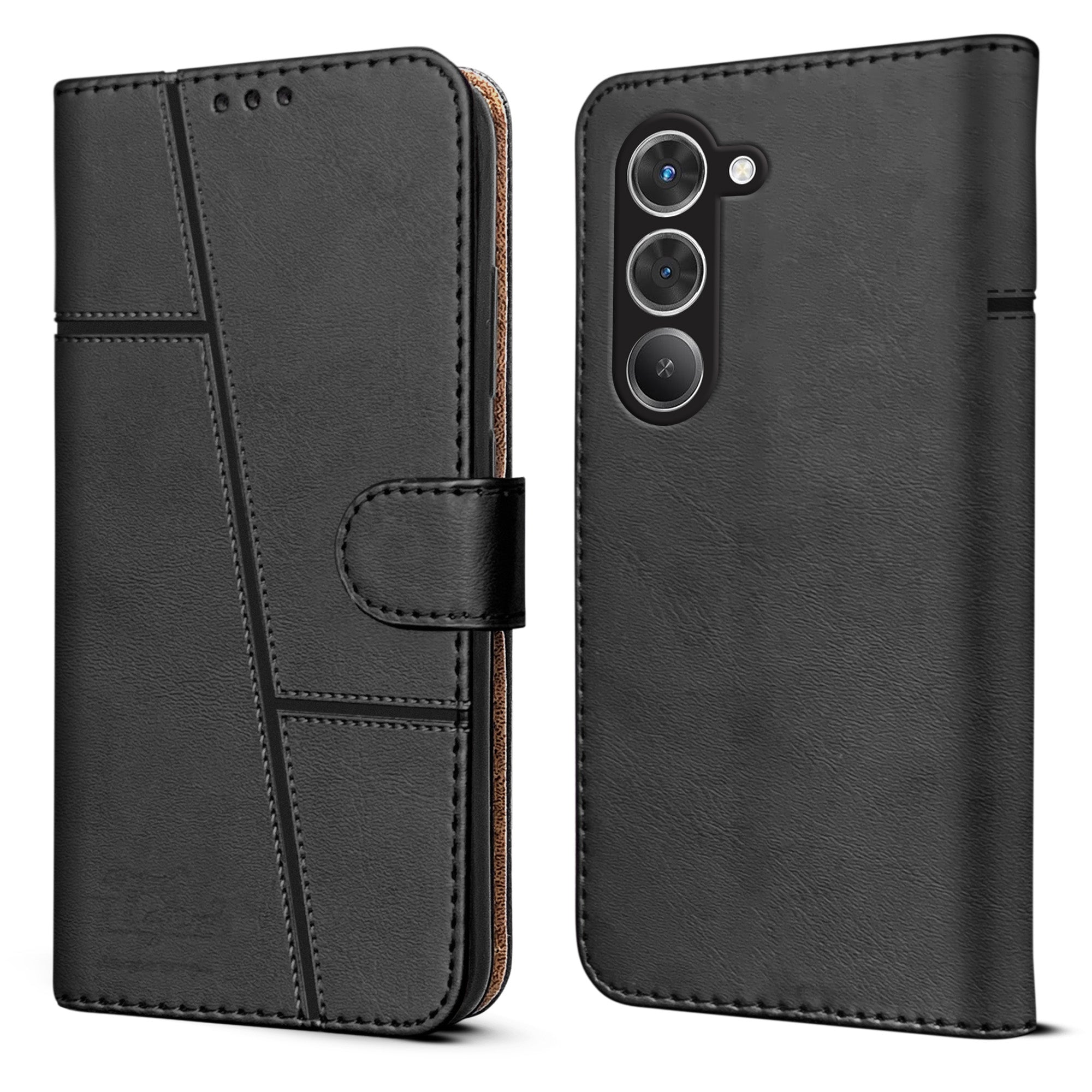 For Redmi 15 Flip Cover Case ( Stitched Leather with Magnetic Closure)