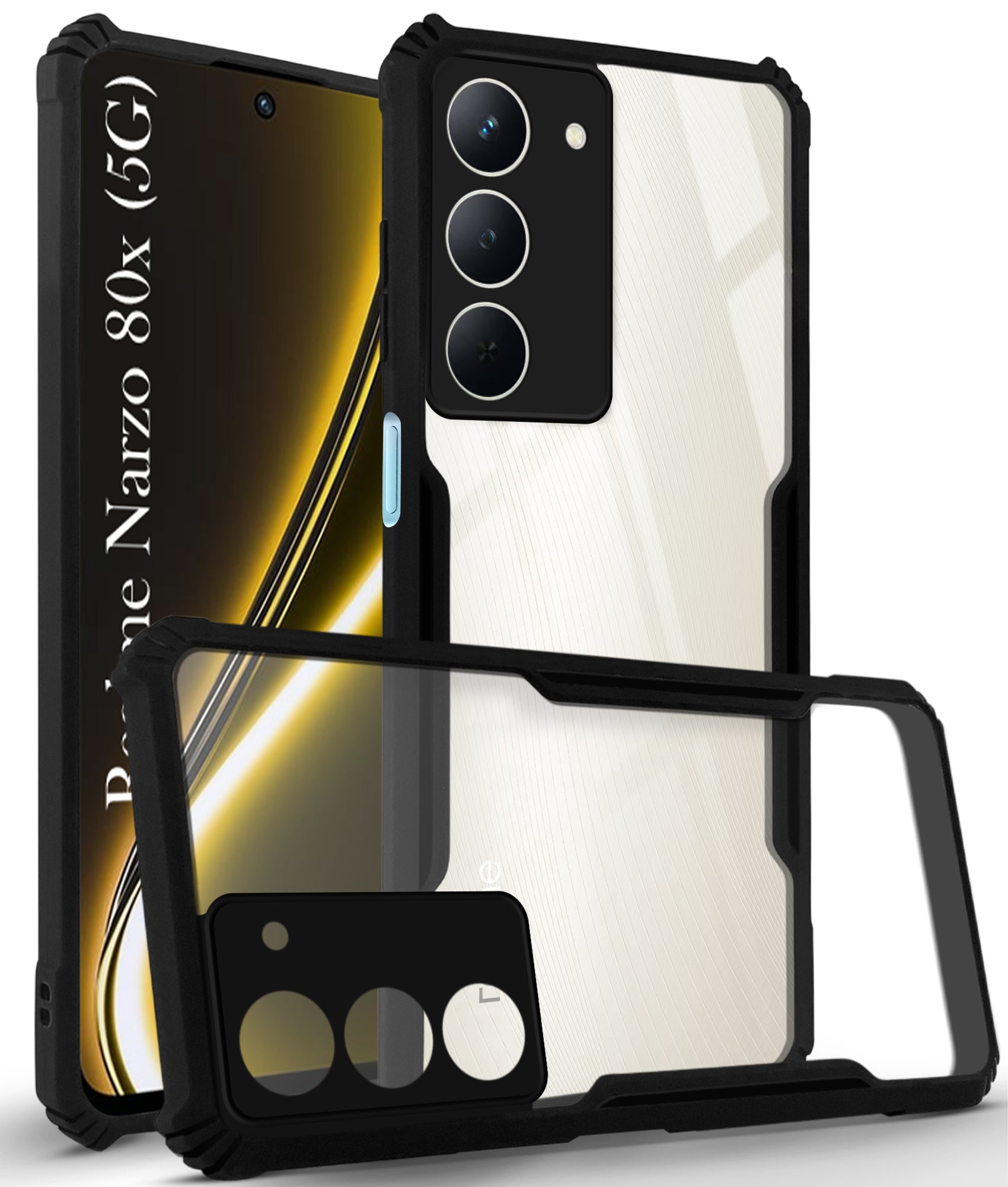 For Realme Narzo 80x Back Cover Case ( Shockproof with Polycarbonate Clear Panel | Professional Black)