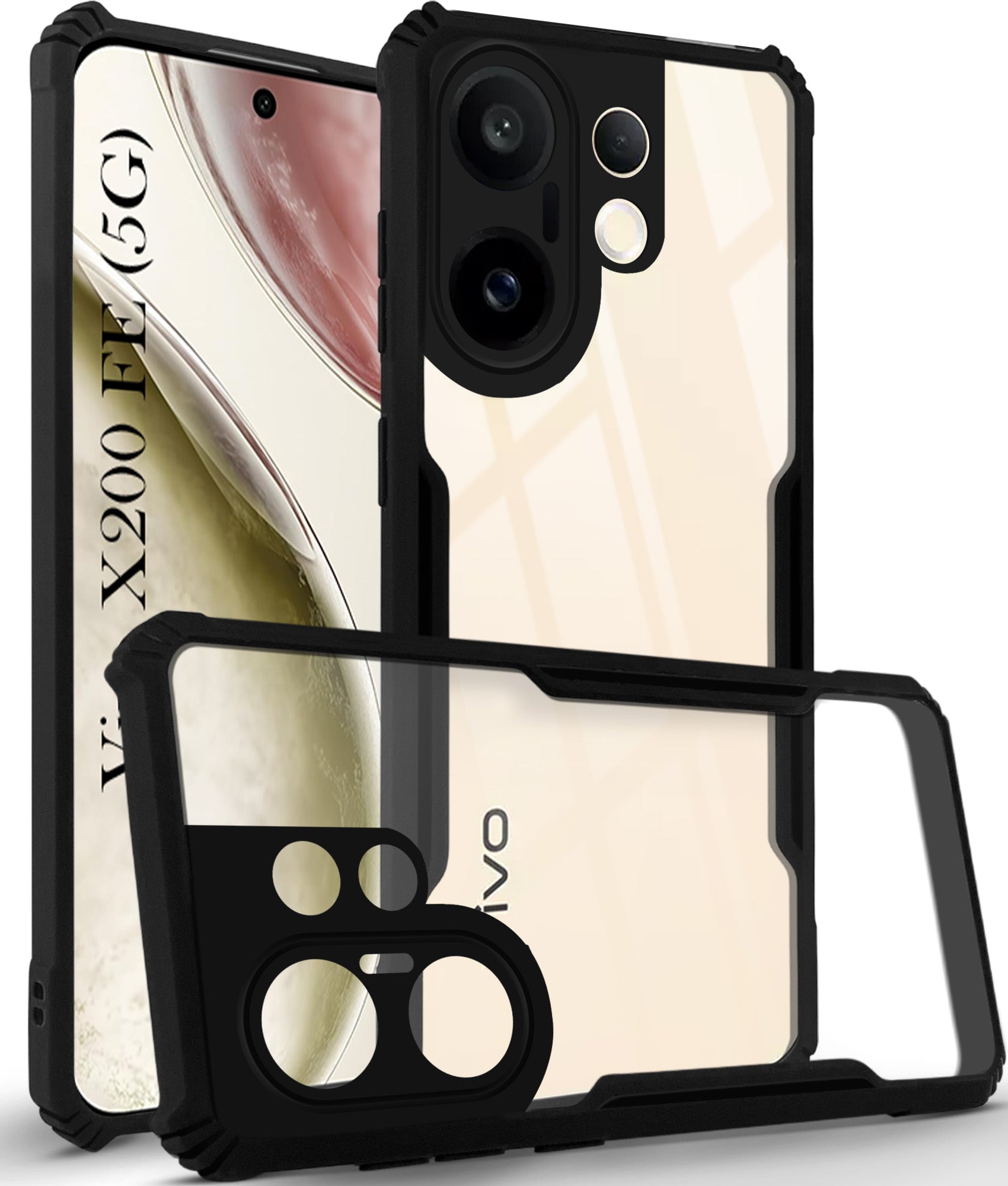 For Vivo X200 FE Back Cover Case ( Shockproof with Polycarbonate Clear Panel | Professional Black)