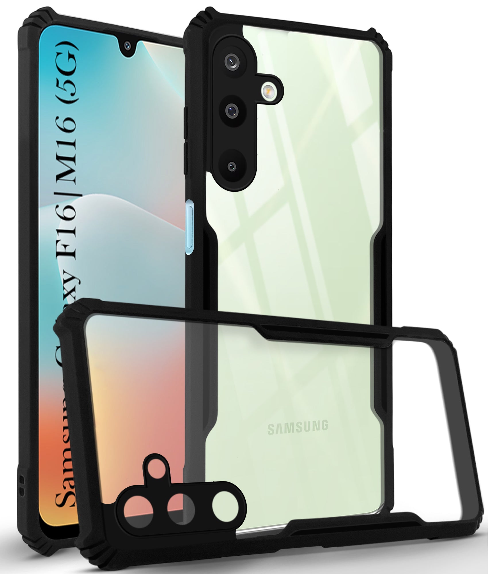 For Samsung Galaxy M16 5G | Samsung Galaxy F16 5G Back Cover Case (Shockproof with Polycarbonate Clear Panel | Professional Black)
