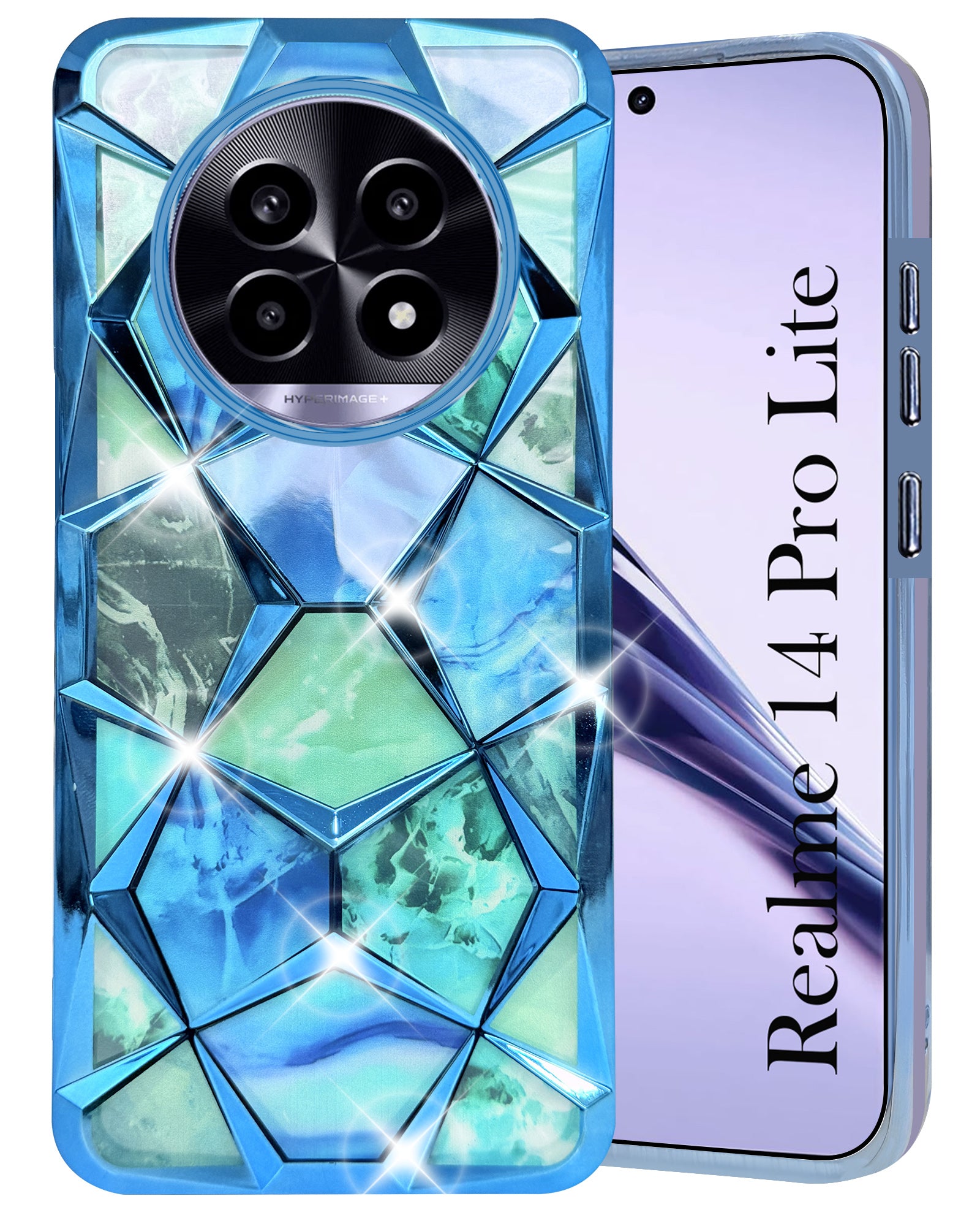 For Realme 14 Pro Lite Back Cover Case (Dual Design Glitter Sparkle and Detachable Diamond Print Case | Soft and Flexible)