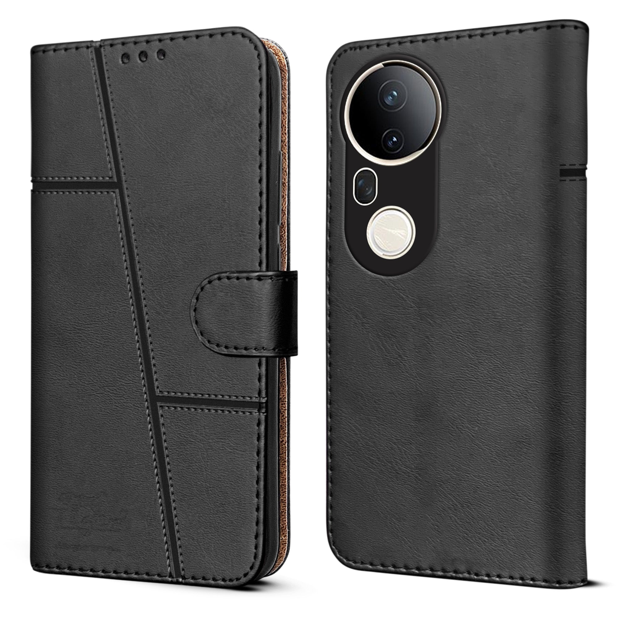 For Vivo T4 Ultra Flip Cover Case (Stitched Leather with Magnetic Closure)