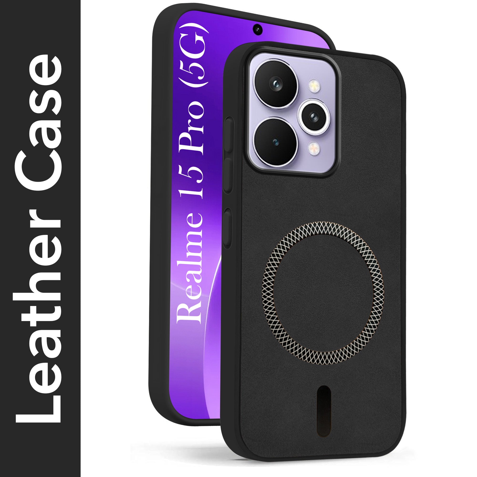 For Realme 15 Pro Back Cover Case Leather Finish (MagSafe Compatible Wireless Charging | Soft Touch | Camera Bump Protection)