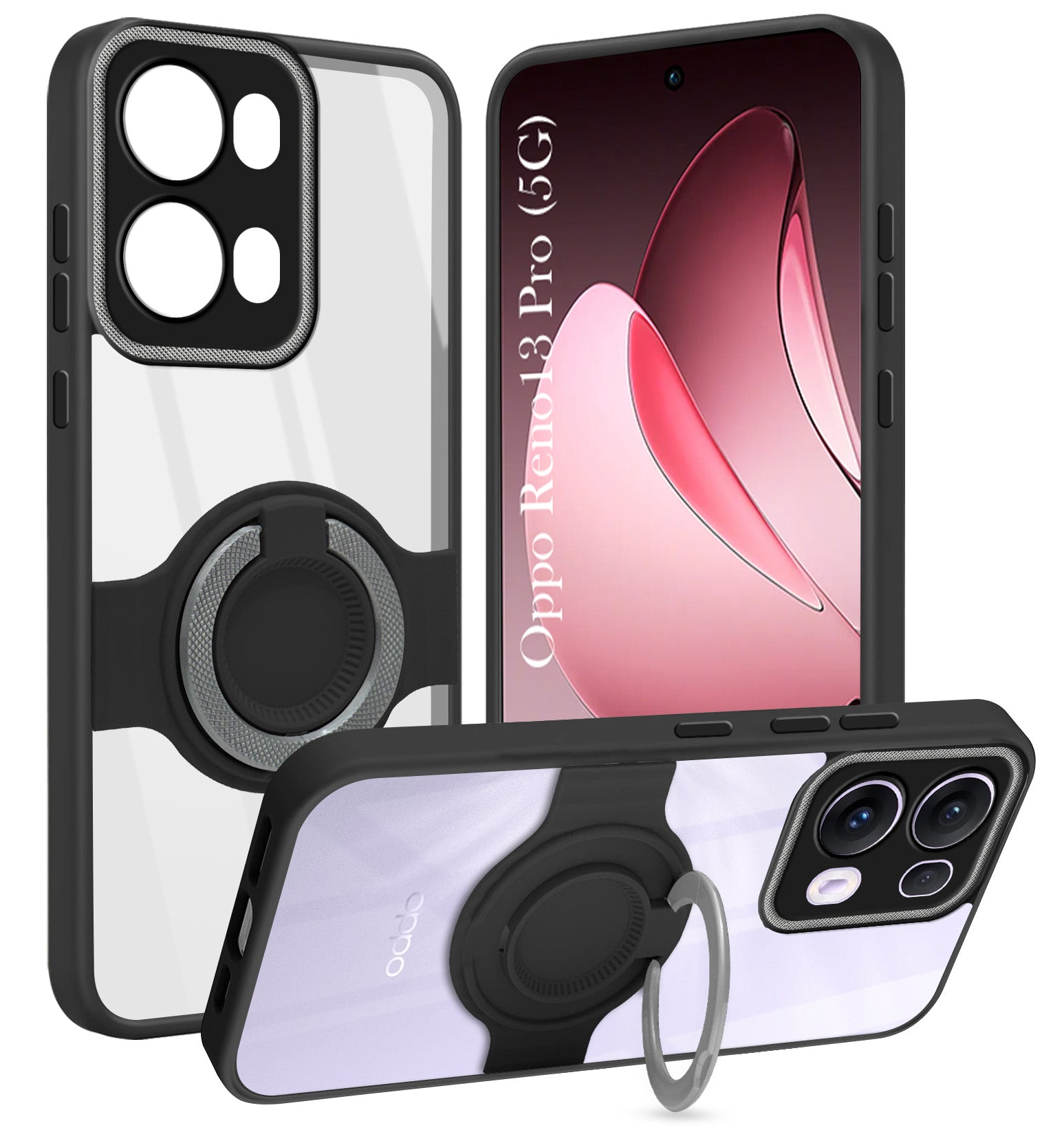 For Oppo Reno13 Pro 5G | Oppo Reno 13 Pro 5G Back Cover Case with stand (Built-in Ring Holder Kickstand | Lifetime Anti Yellow | Camera Protection)