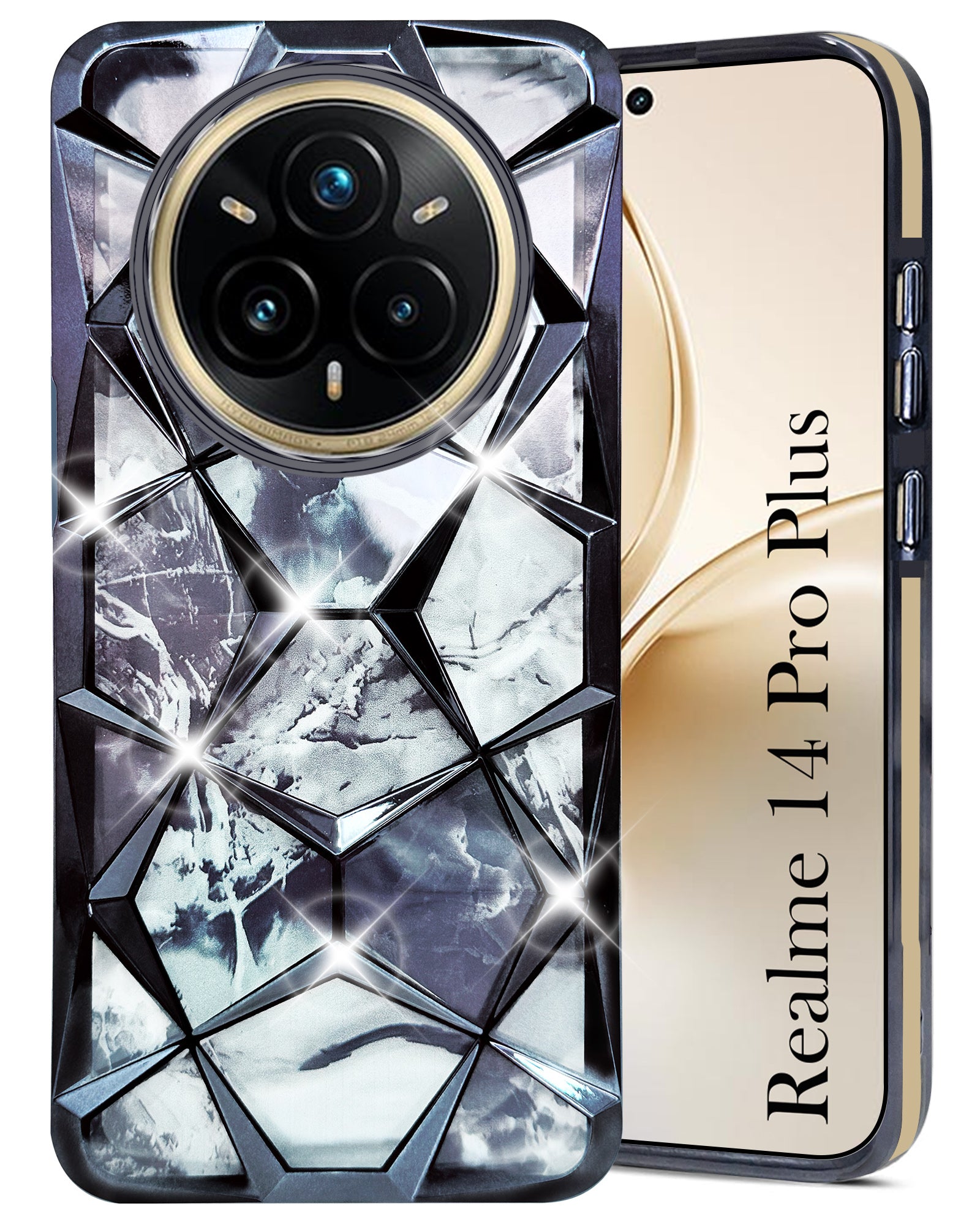 For Realme 14 Pro Plus 5G Back Cover Case ( Dual Design Glitter Sparkle and Detachable Diamond Print Case | Soft and Flexible)