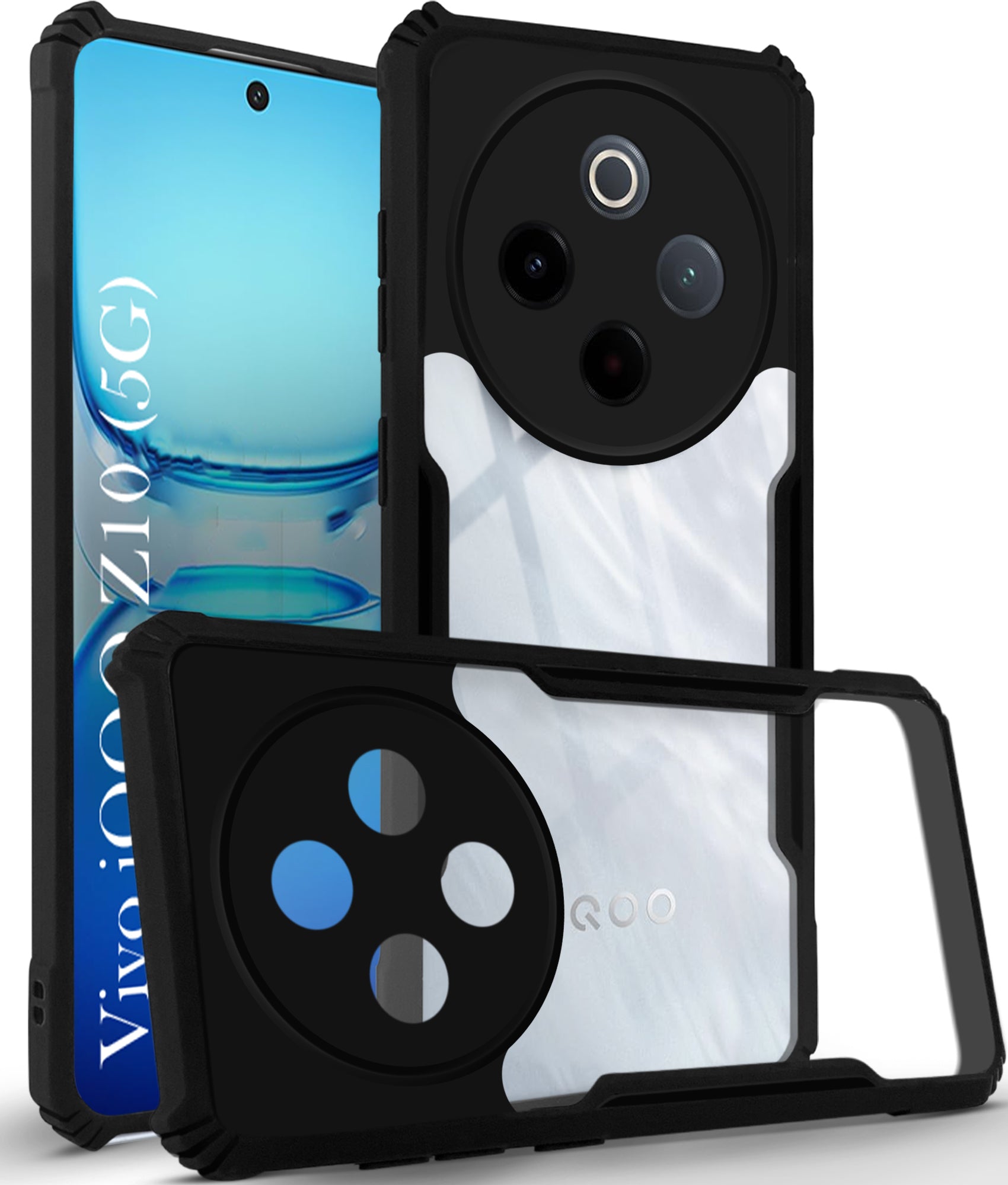 For Vivo iQOO Z10 Back Cover Case ( Shockproof with Polycarbonate Clear Panel | Professional Black)