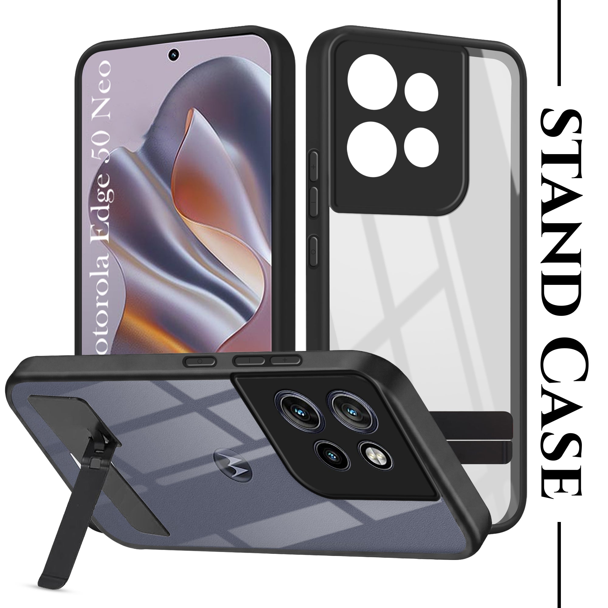 For Motorola Moto Edge 50 Neo Back Cover Case (Built-in Stand | Lifetime Anti Yellow | Kickstand Shockproof | Camera Protection | MagSafe Compatible)