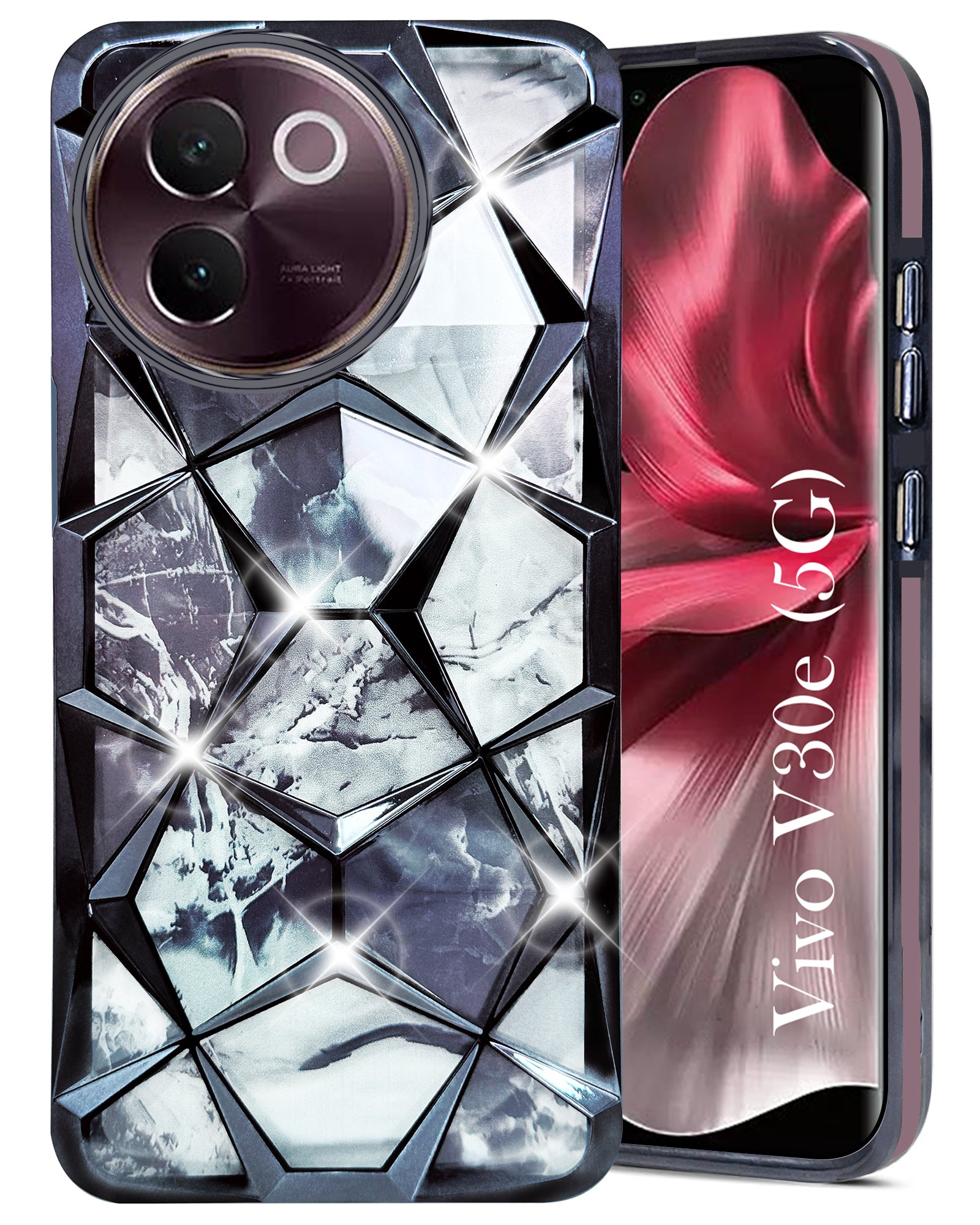 For Vivo V30e 5G Back Cover Case ( Dual Design Glitter Sparkle and Detachable Diamond Print Case | Soft and Flexible)