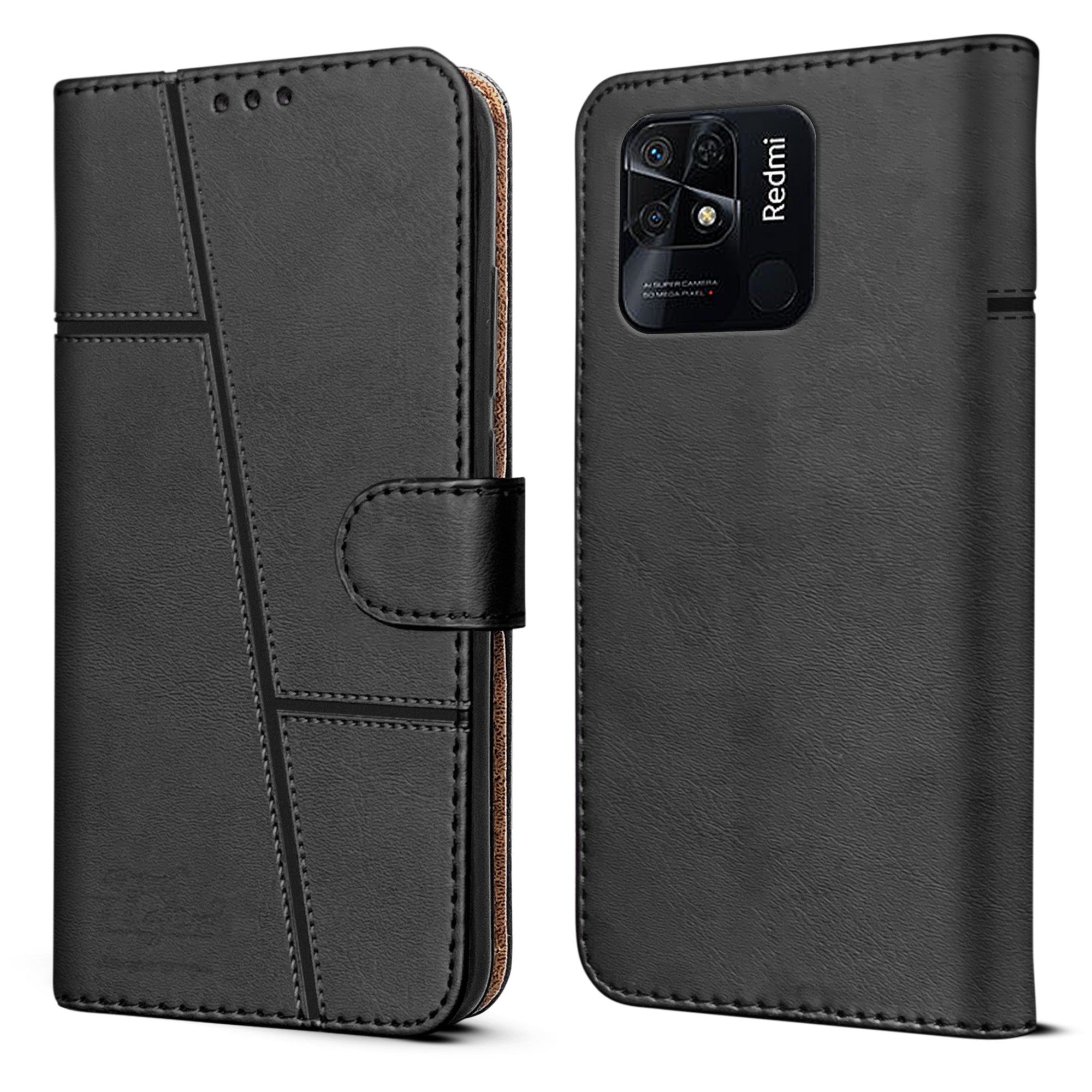 For Xiaomi Mi Redmi 10 Power | 10 (India) Flip Cover Case ( Stitched Leather with Magnetic Closure)