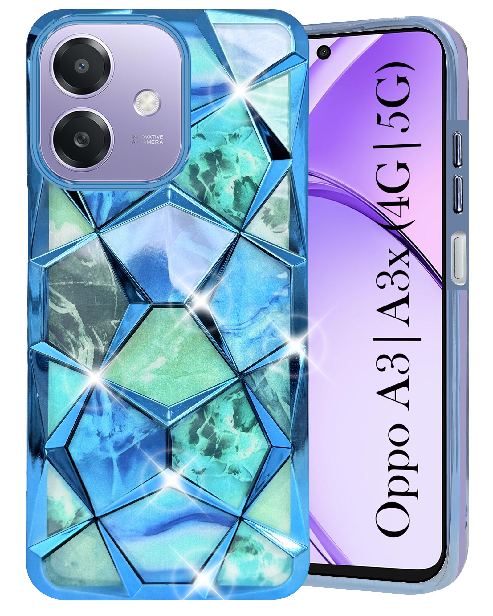 For Oppo A3X (4G/5G) | Oppo A3 5G Back Cover Case ( Dual Design Glitter Sparkle and Detachable Diamond Print Case | Soft and Flexible)