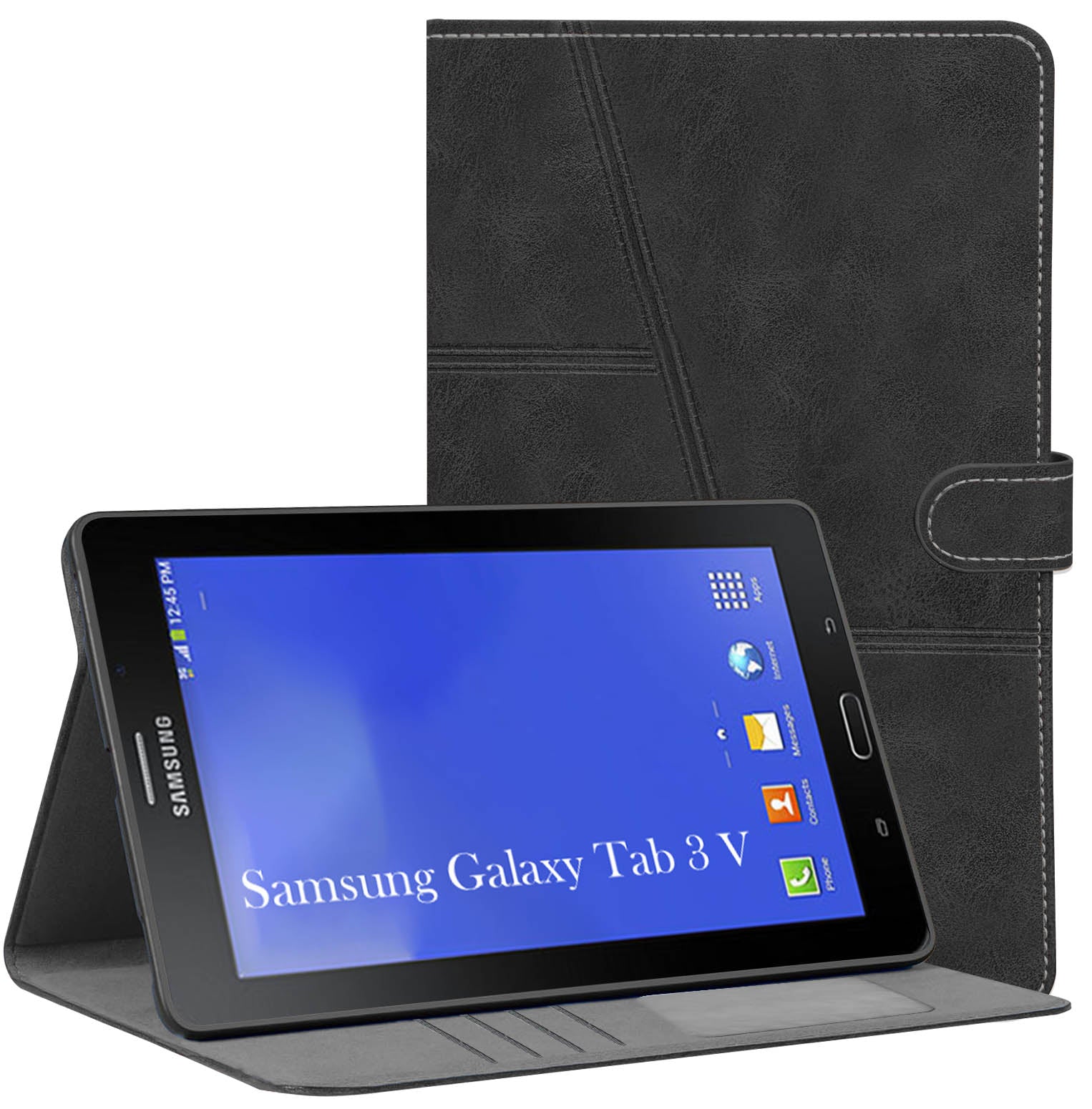 For Flip Cover Folio Case Samsung Galaxy Tab 3 V (SM-T116NY) 7 Inch (PU Leather | Multi-Angle Smart Stand | Card Storage Slots | Silicone Back Pouch)