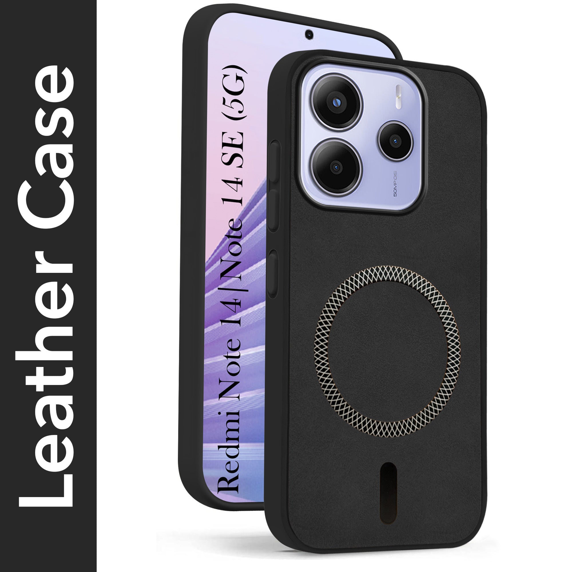 For Redmi Note 14 5G | Redmi Note 14 SE Back Cover Case Leather Finish (MagSafe Compatible Wireless Charging | Soft Touch | Camera Bump Protection)