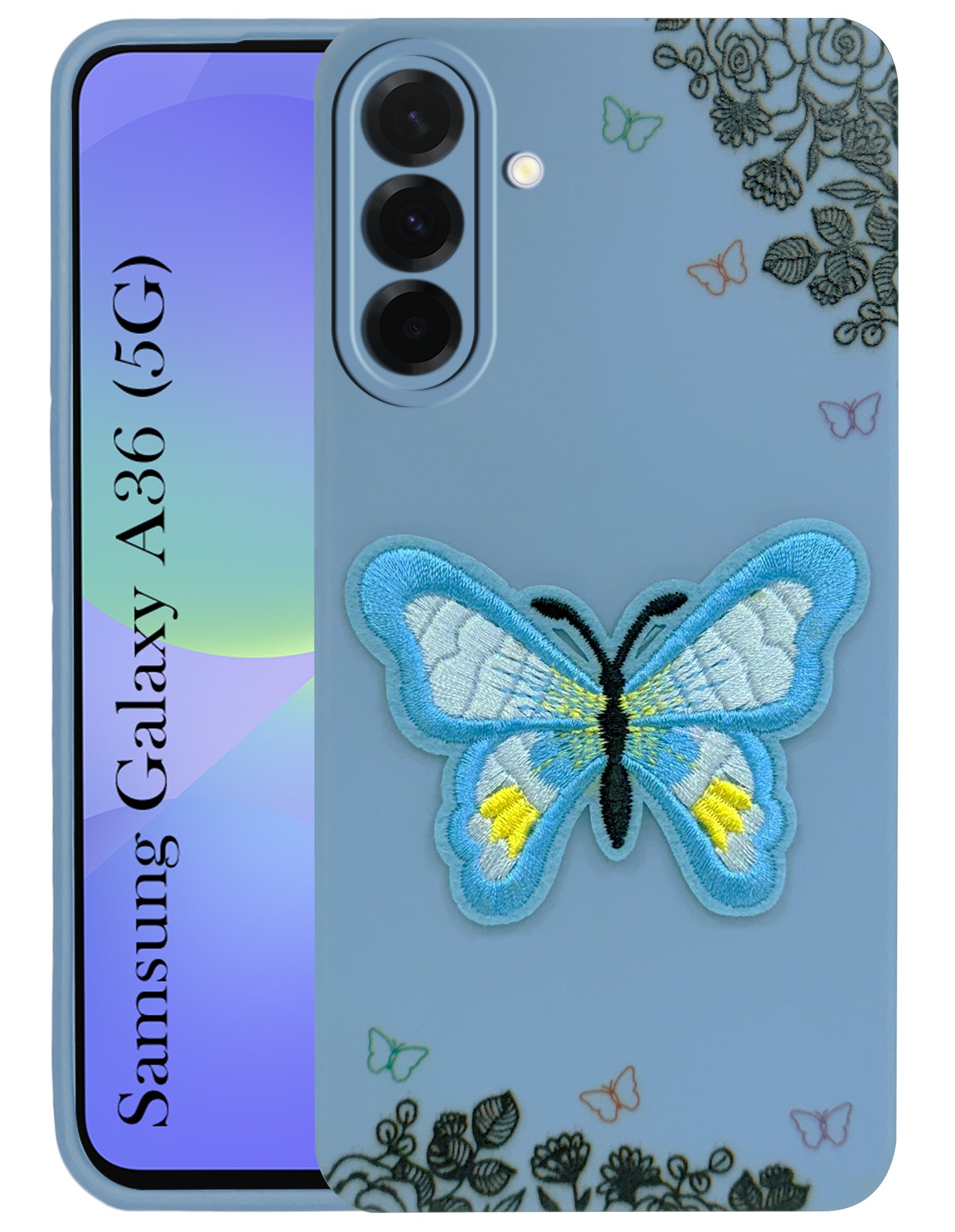 For Samsung Galaxy A36 5G Back Cover Case (Soft Butterfly Embroidery | Women Teen Girls | Camera Protection| Matte Silicone)