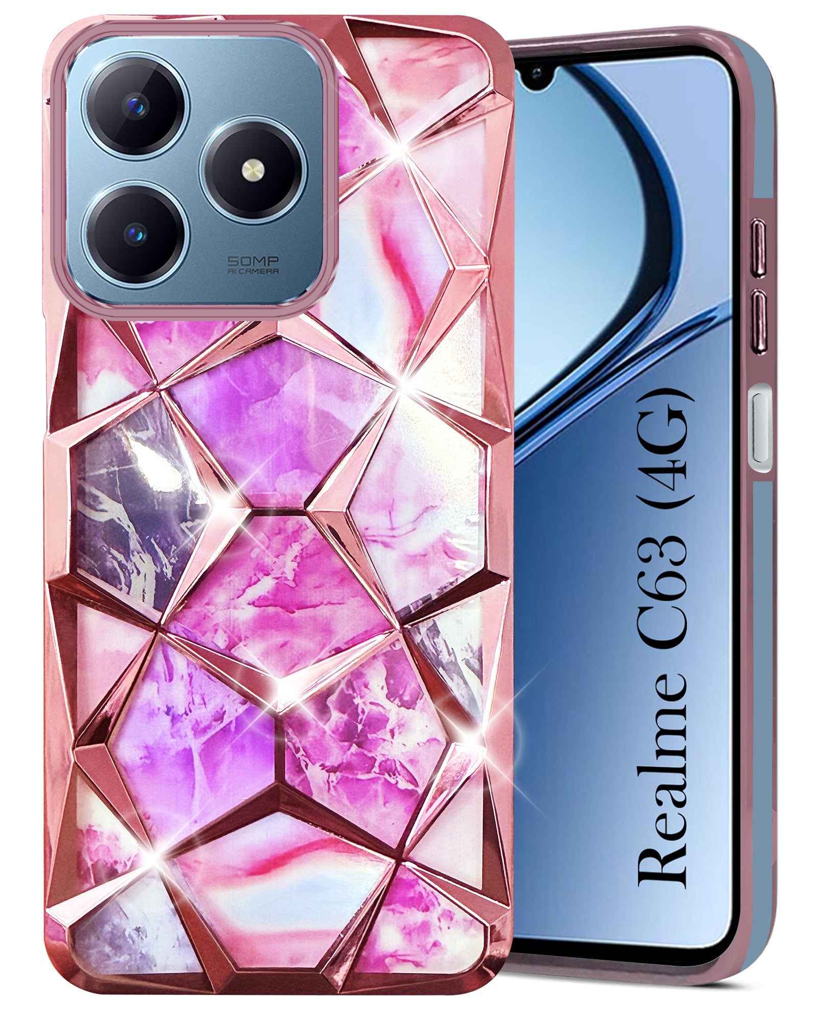For C63 Back Cover Case ( Dual Design Glitter Sparkle and Detachable Diamond Print Case | Soft and Flexible)
