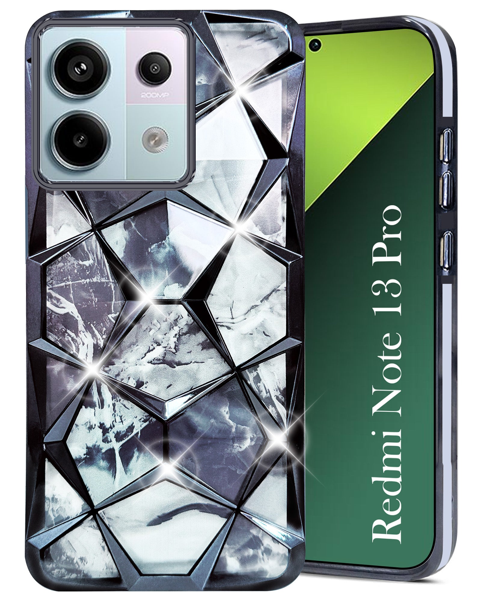 For Redmi Note 13 Pro Back Cover Case (Dual Design Glitter Sparkle and Detachable Diamond Print Case | Soft and Flexible)