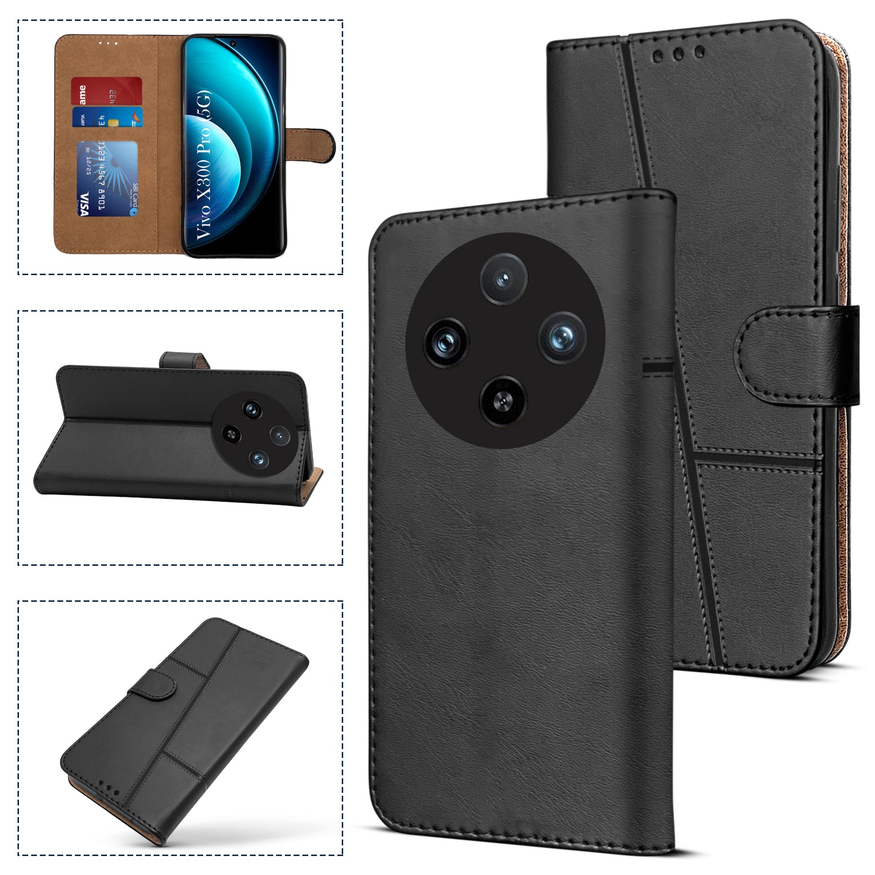 For Vivo X300 Pro Flip Cover Case ( Stitched Leather with Magnetic Closure)