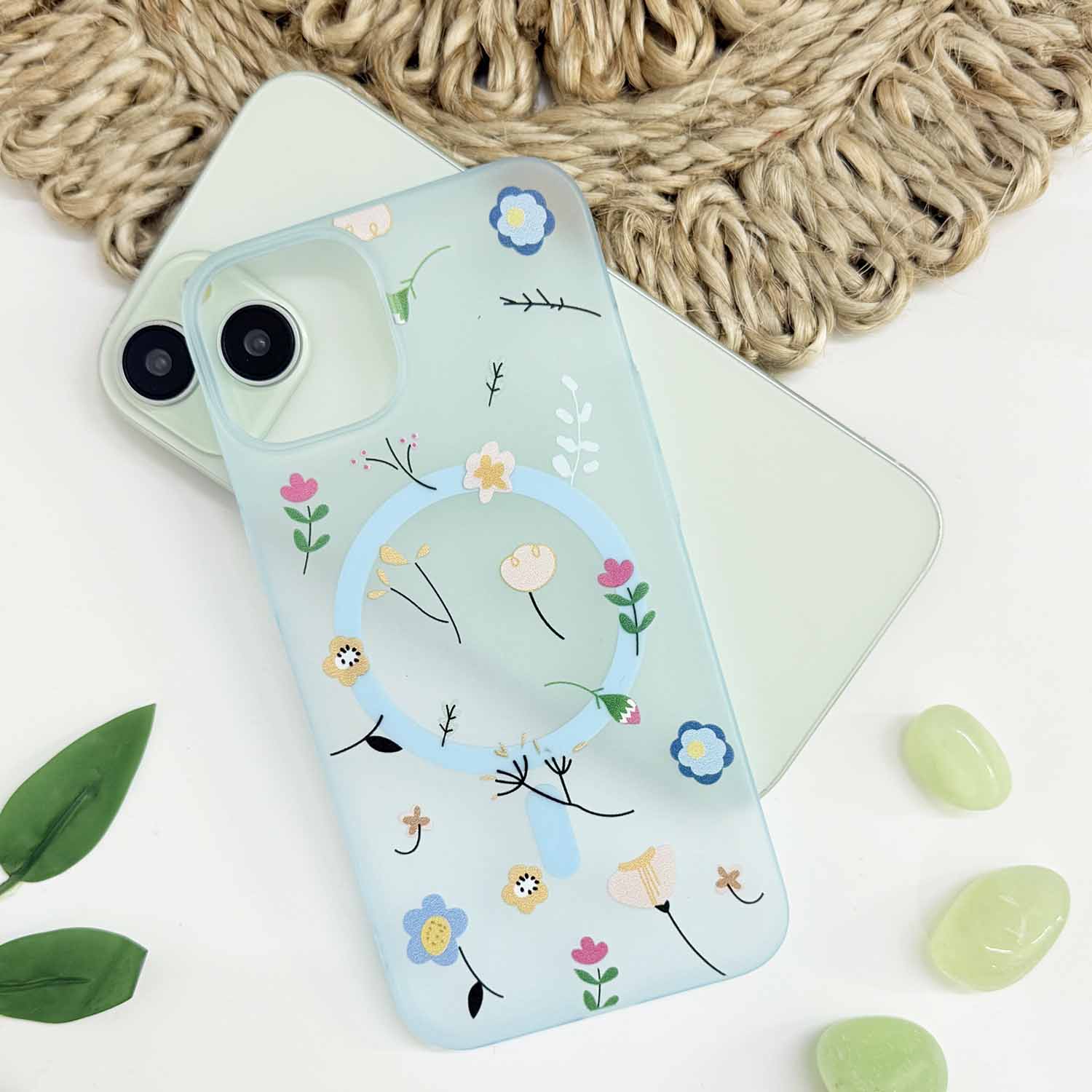 For Apple iPhone 15 Back Cover Case (Cute Floral Design | Flower Print for Girls | MagSafe Compatible Wireless Charging)