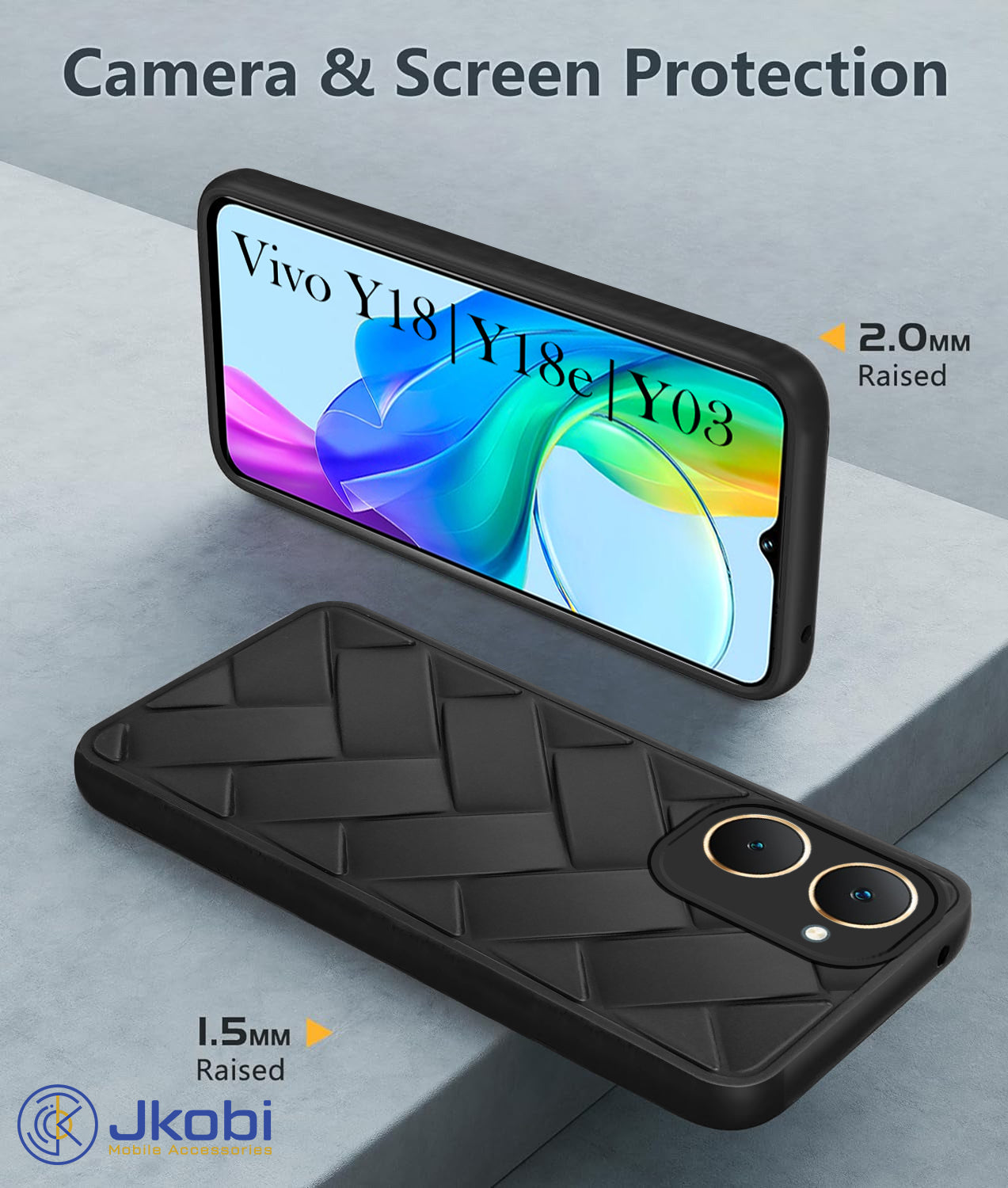 For Vivo Y18 | Y18e | Y03 | Y18i | Y18t Back Cover Case (Wave Texture Design | Bumper and Camera Protection | Slim Soft Touch)
