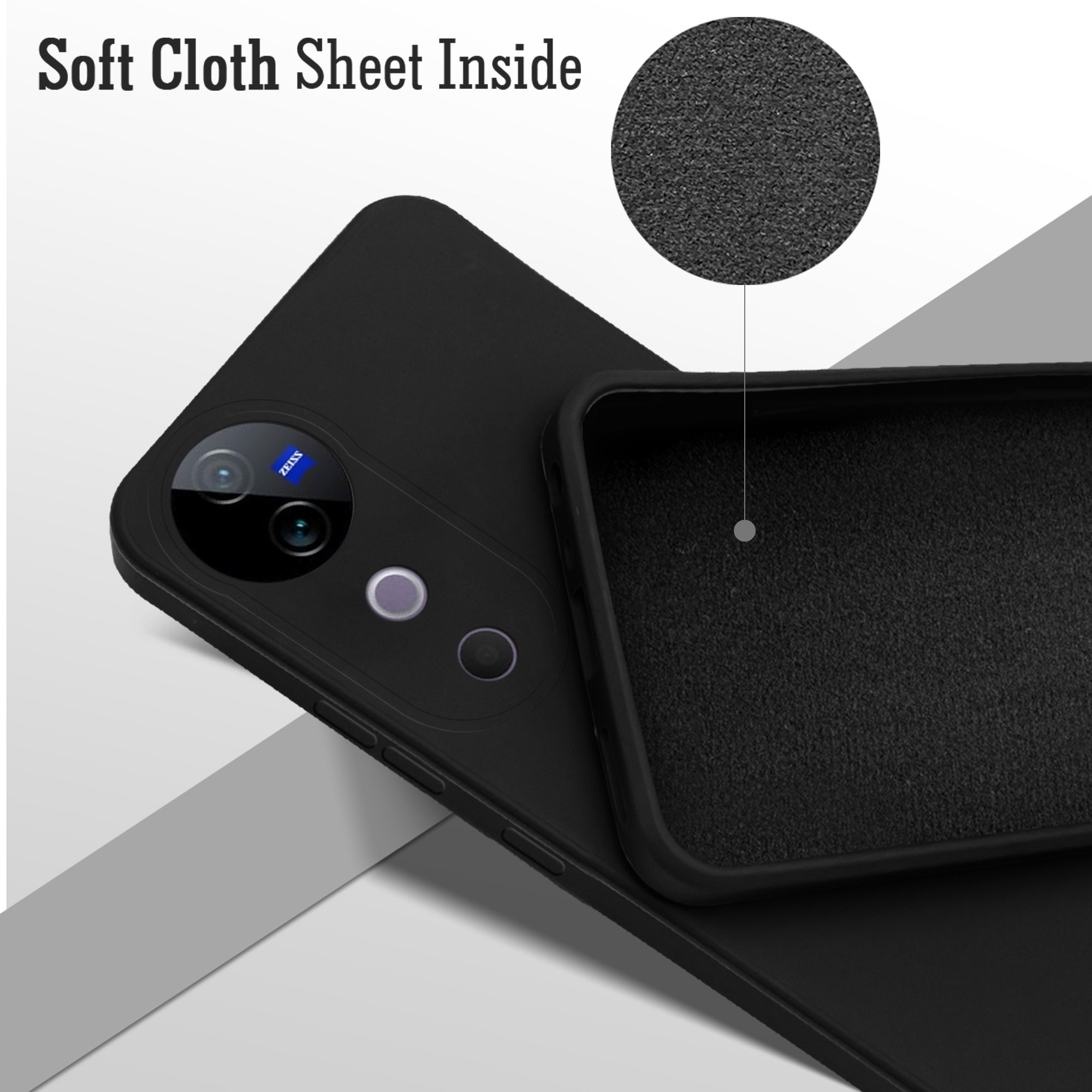 For Vivo V40 | Vivo V40 Pro Back Cover Case ( Matte Finish Silicone with Inside Fiber cloth)