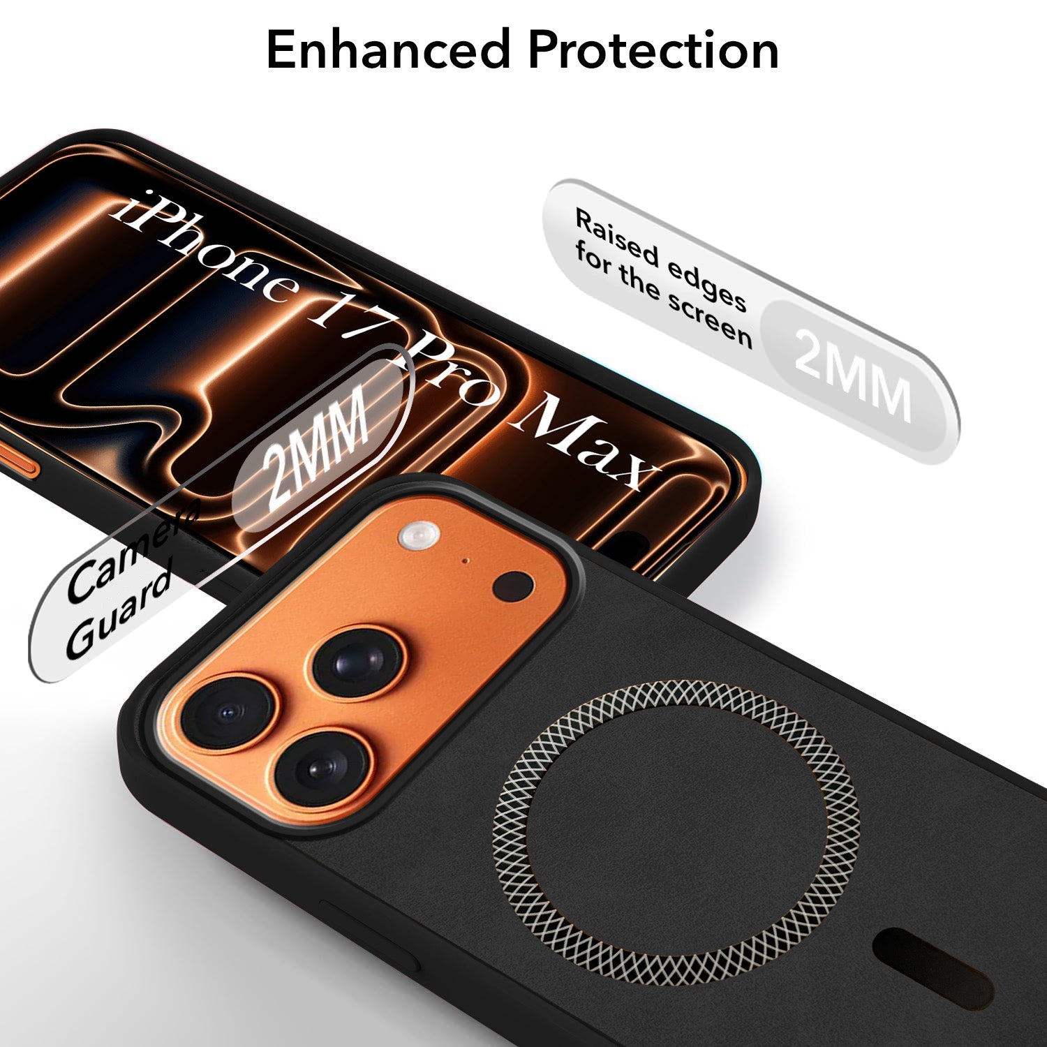 For Apple iPhone 17 Pro Max Back Cover Case Leather Finish (MagSafe Compatible Wireless Charging | Soft Touch | Camera Bump Protection)