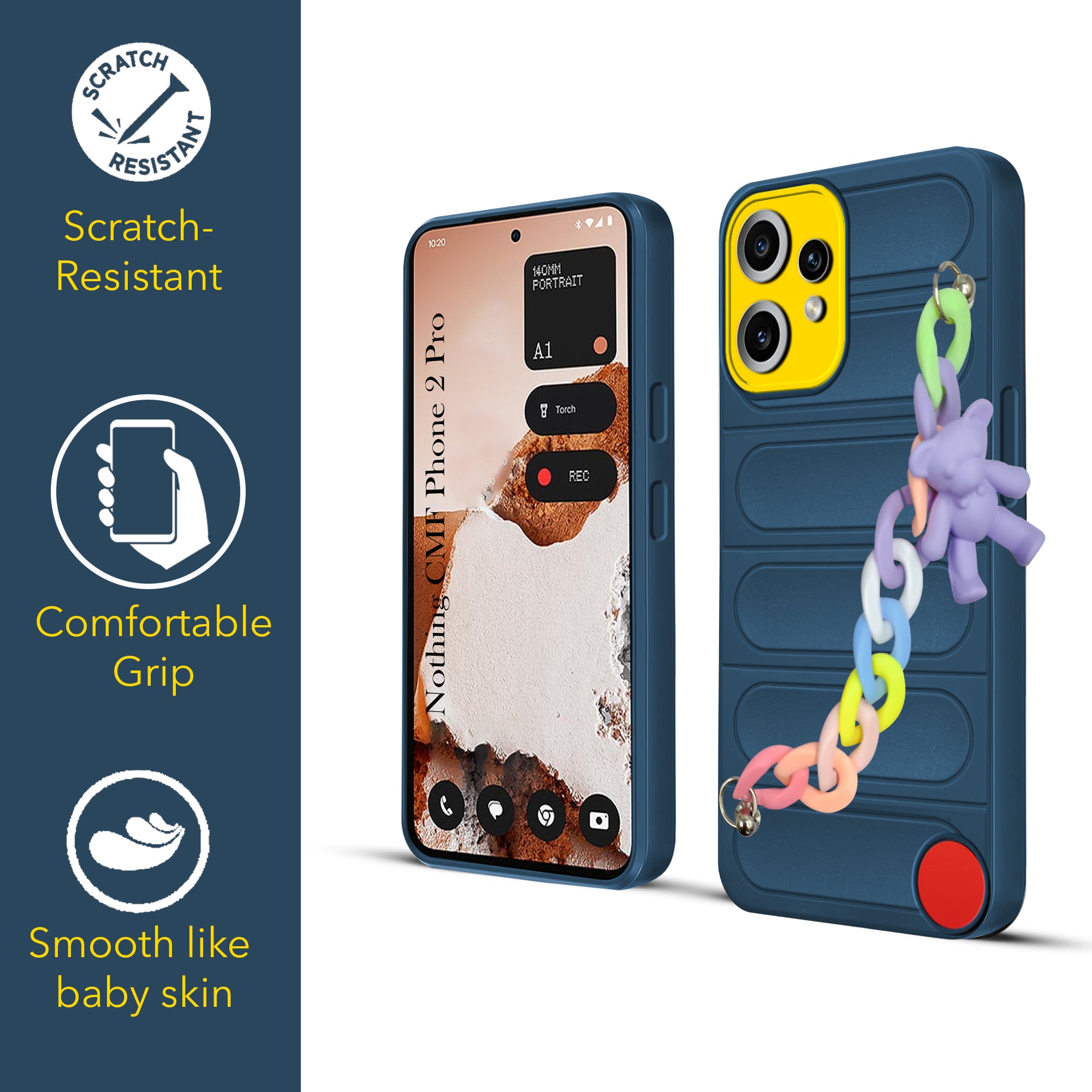 For Nothing CMF Phone 2 Pro Back Cover Case (Wrist Hanging Chain | Teddy Bracelet Charms | Matte Liquid Silicone | Camera Protection Ring)