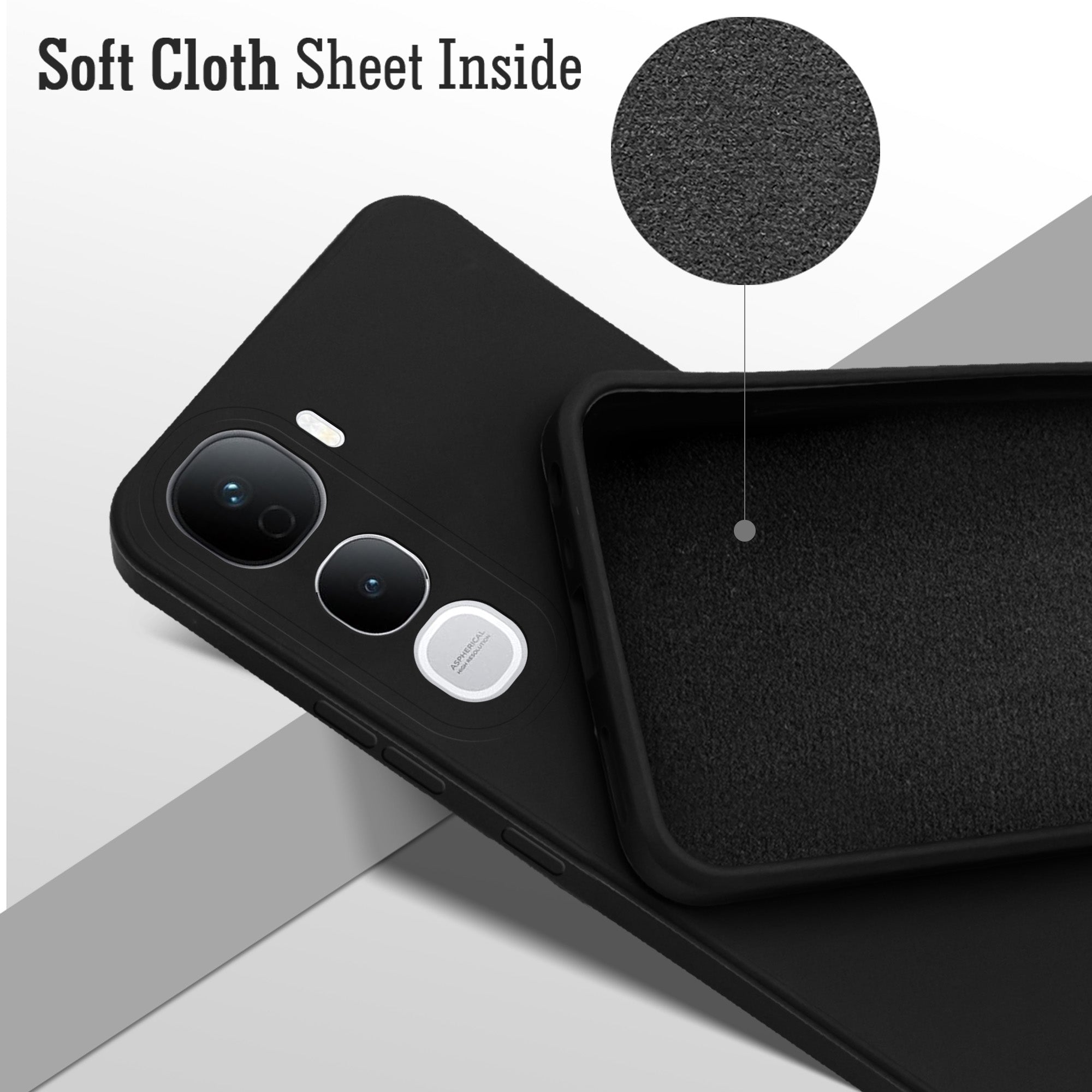 For Vivo Y400 Pro Back Cover Case ( Matte Finish Silicone with Inside Fiber cloth)