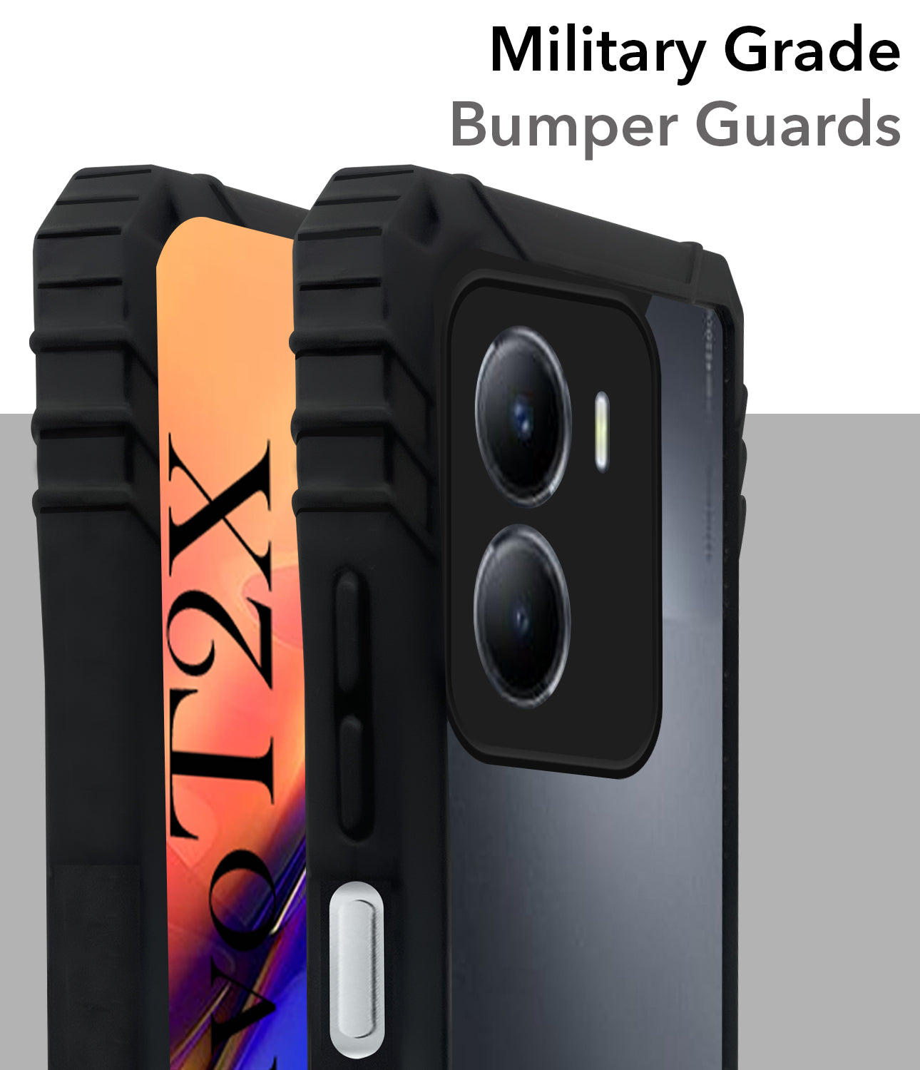 For Vivo T2x Back Cover Case (Ultimate Shockproof Bumpers | Anti Yellow | Rugged Armor | Hybrid PC | Black )