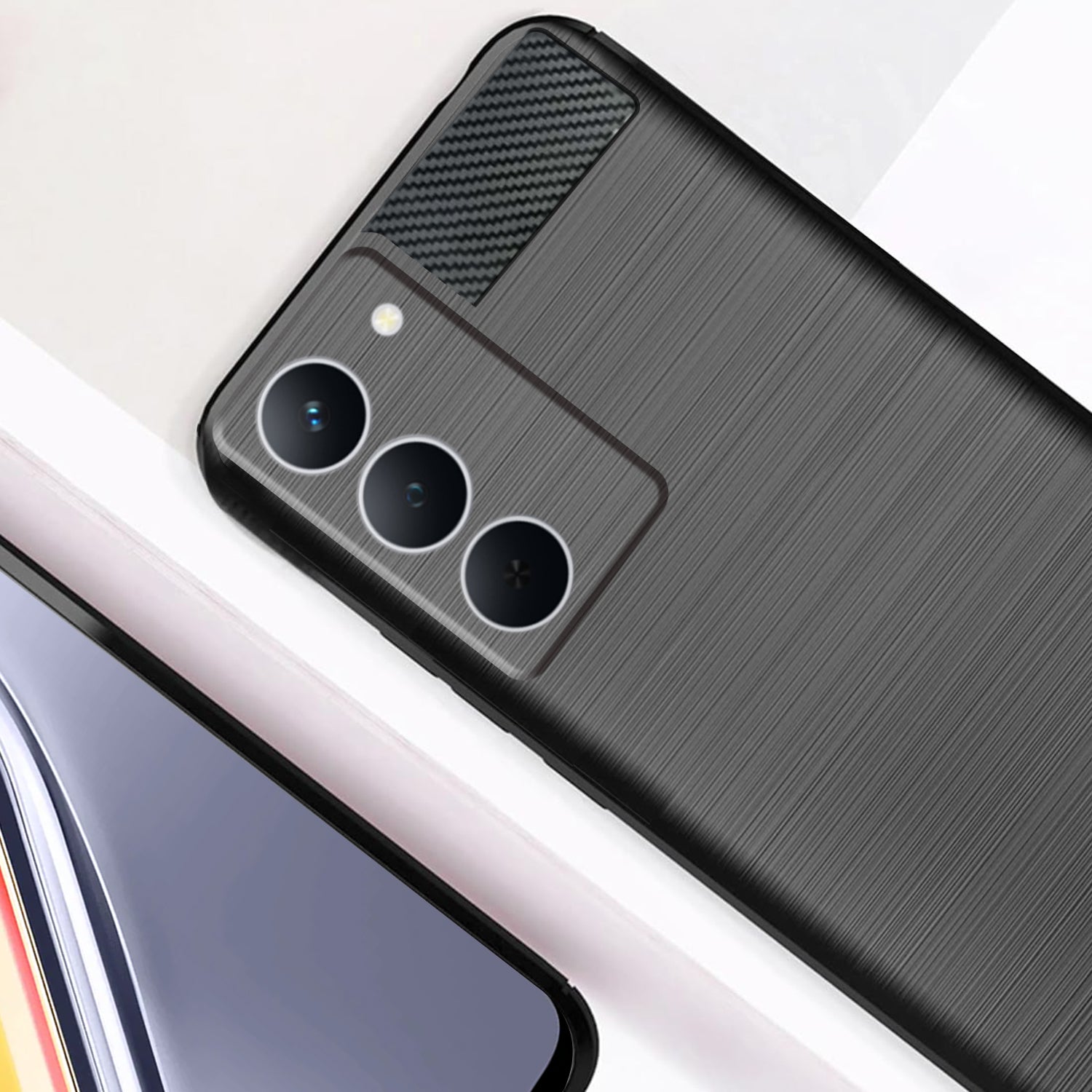 For Realme P3x Back Cover Case ( Hybrid Armor Case | Carbon Fiber Shockproof | Soft and Flexible | Black )