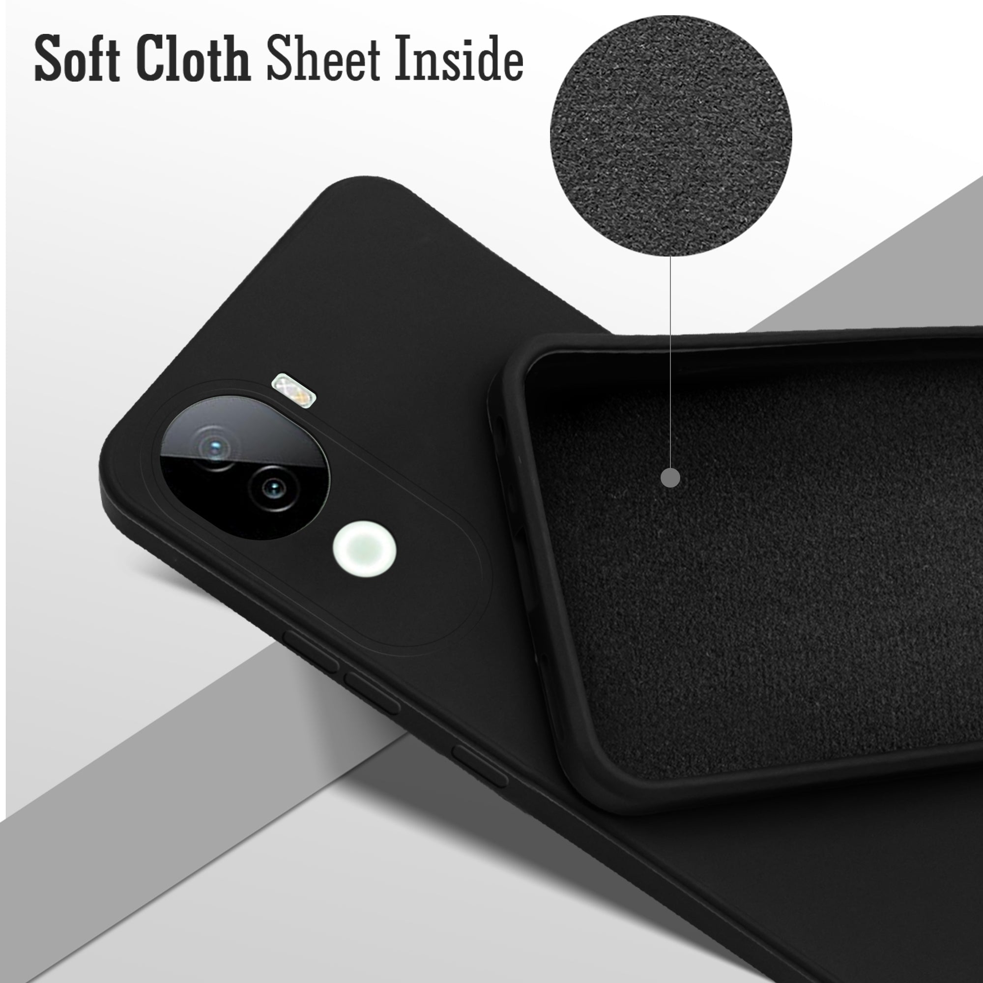 For Vivo V40e Back Cover Case ( Matte Finish Silicone with Inside Fiber cloth)