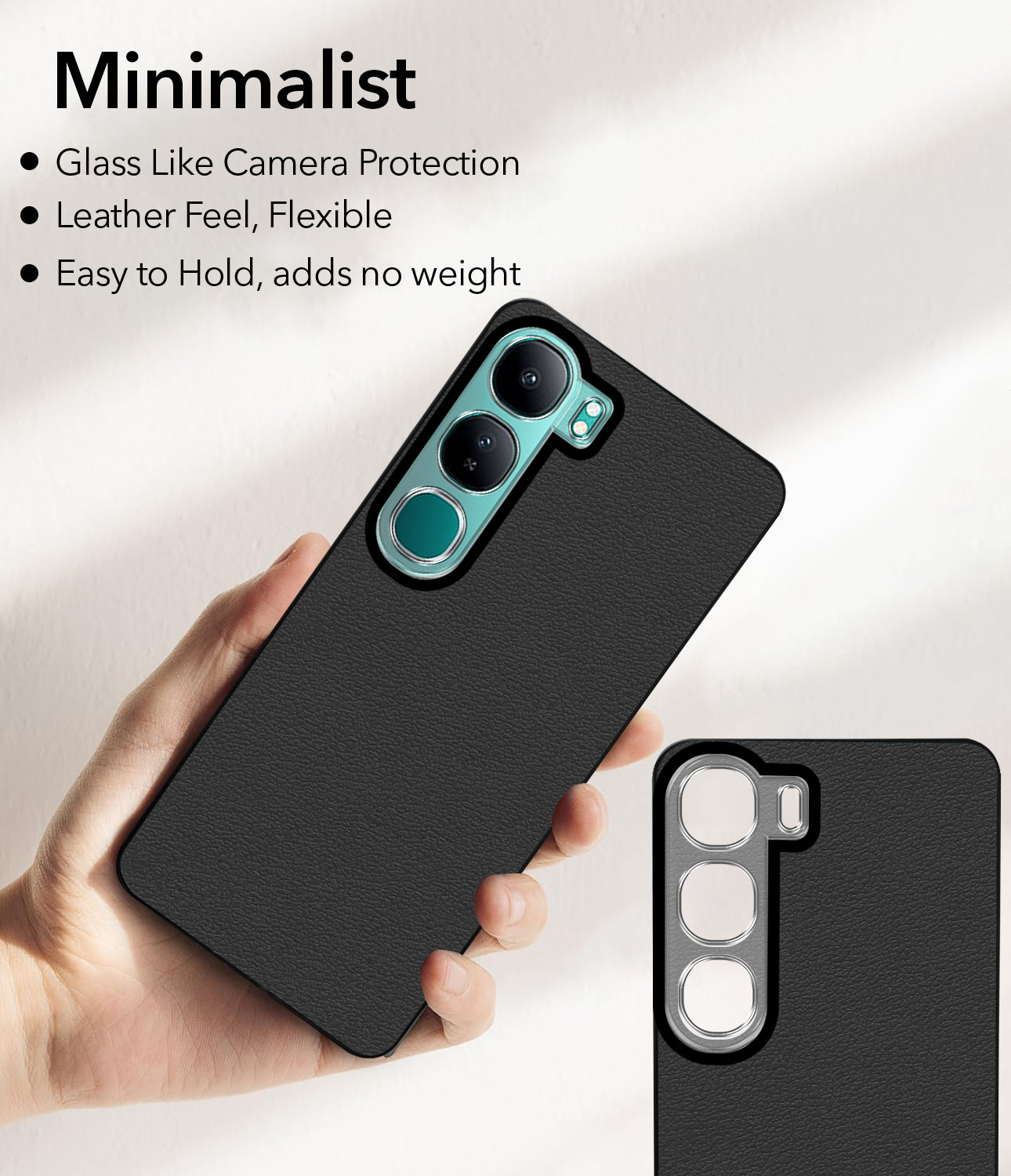 For Vivo Y300 Back Cover Case (Glass Like Camera Protection | Leather Feel | Minimalist Professional Grip)