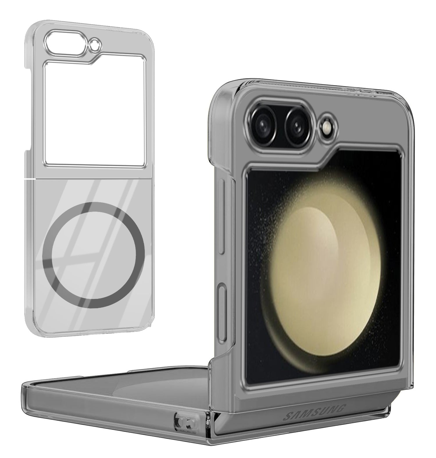 For Samsung Galaxy Z Flip 5 Back Cover Case Lifetime Anti-Yellow Clear (Magnetic Charging Support | Sleek Hard Crystal | Shockproof and Camera Protection)