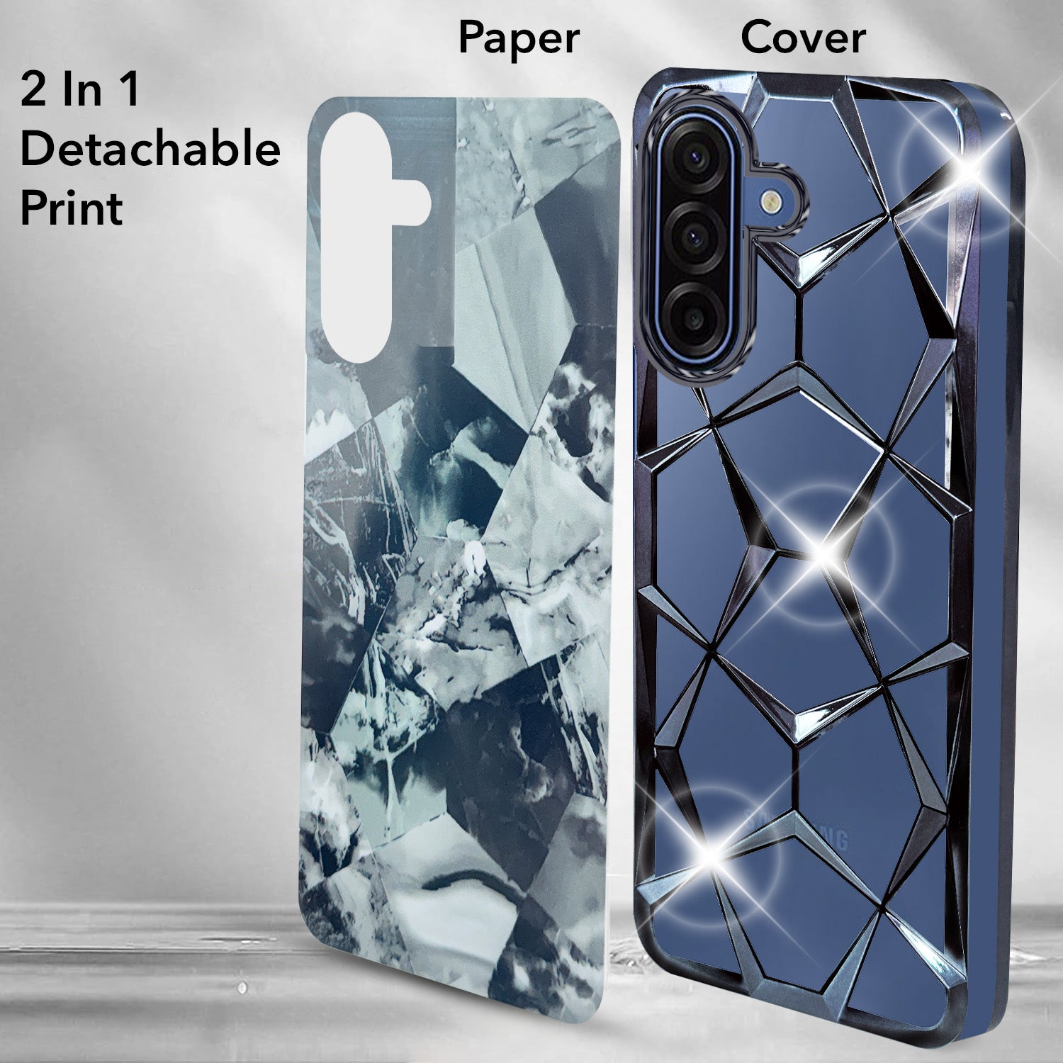 For Samsung Galaxy A17 | Samsung F17 | Samsung M17 5G Back Cover Case (Dual Design Glitter Sparkle and Detachable Diamond Print Case | Soft and Flexible)