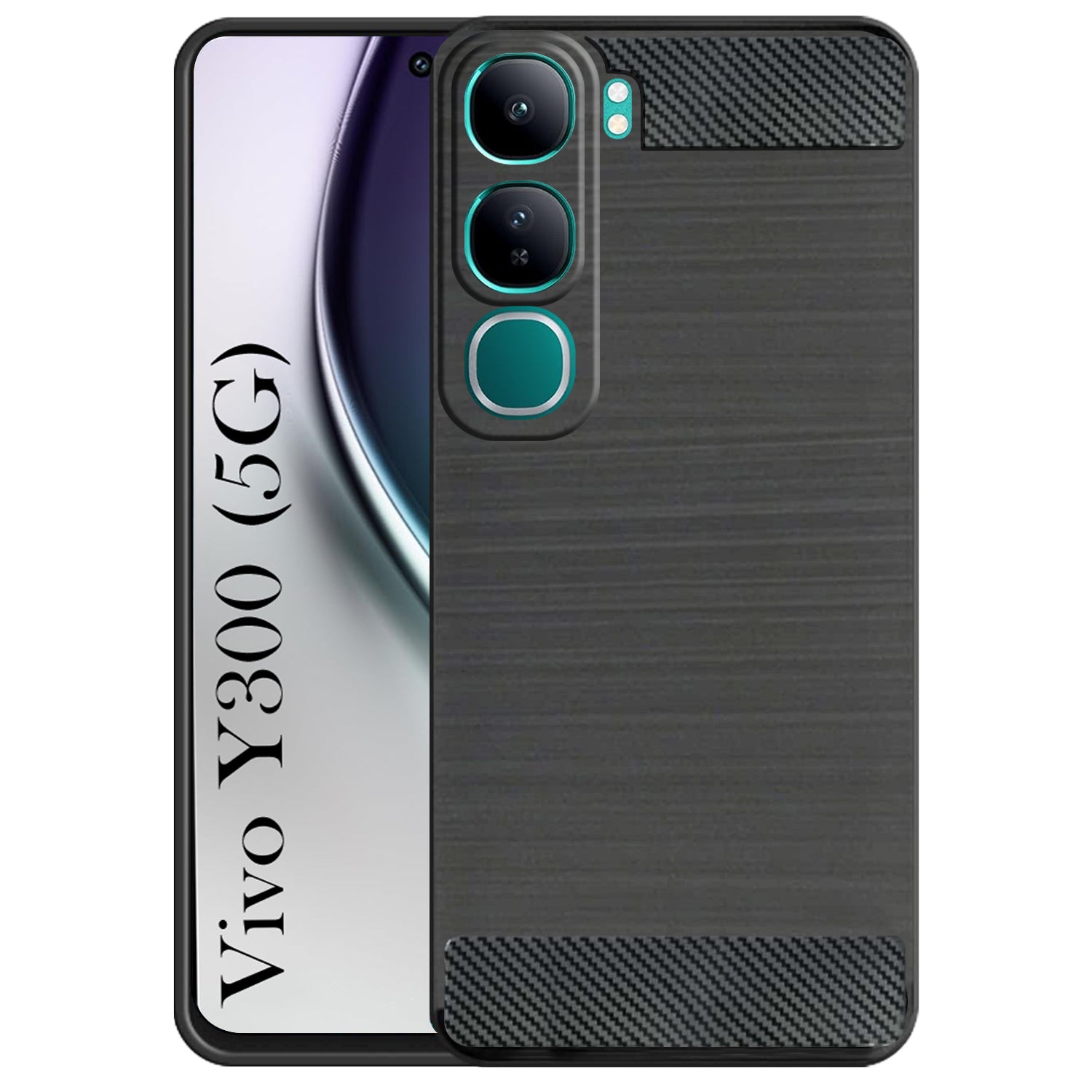 For Vivo Y300 Back Cover Case ( Hybrid Armor Case | Carbon Fiber Shockproof | Soft and Flexible | Black )