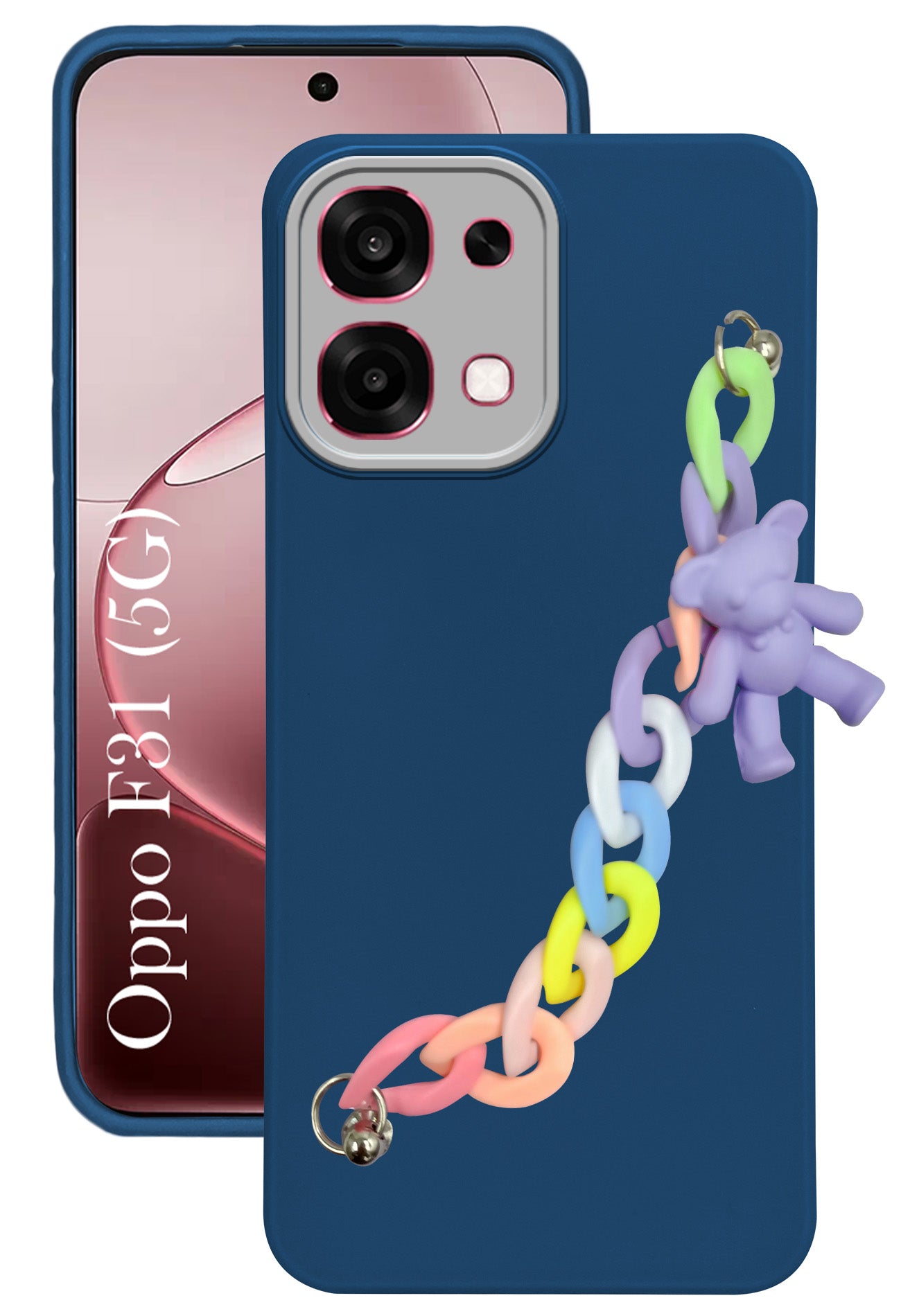 For Oppo F31 5G Back Cover Case (Matte Finish |Wrist Hanging Chain | Teddy Bracelet Charms | Full Camera Protection)